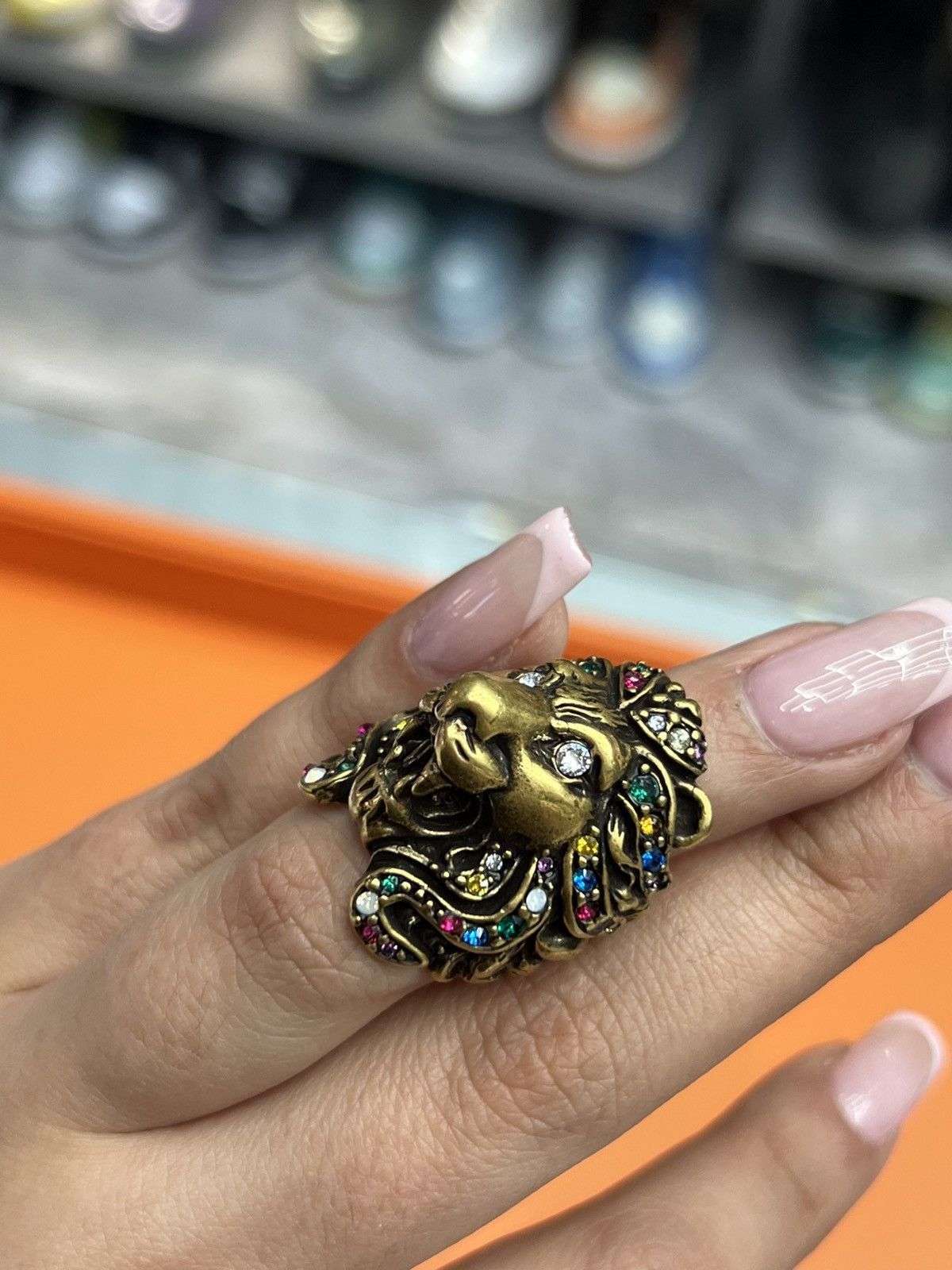 Gucci Gucci Crystal Lion Head Ring Size ONE SIZE - 2 Thumbnail