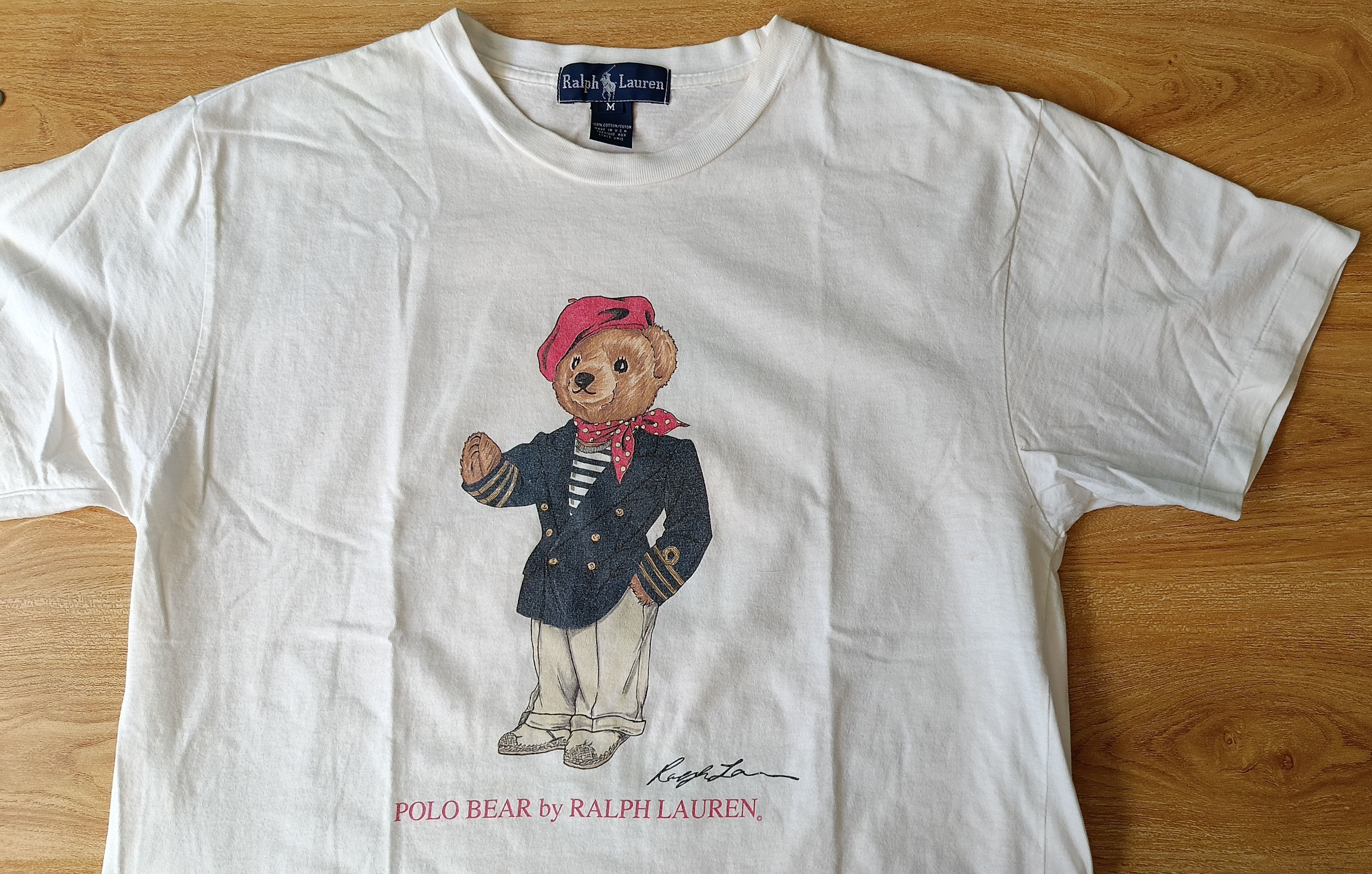 Polo Ralph Lauren × Ralph Lauren Ralph Lauren Polo 90s navy artist bear USA vtg white tshirt Size US M / EU 48-50 / 2 - 7 Thumbnail