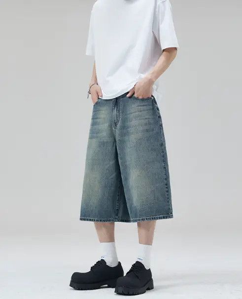 Japanese Brand High street distressed wide-leg whisker loose denim shorts Size US 32 / EU 48 - 2 Thumbnail