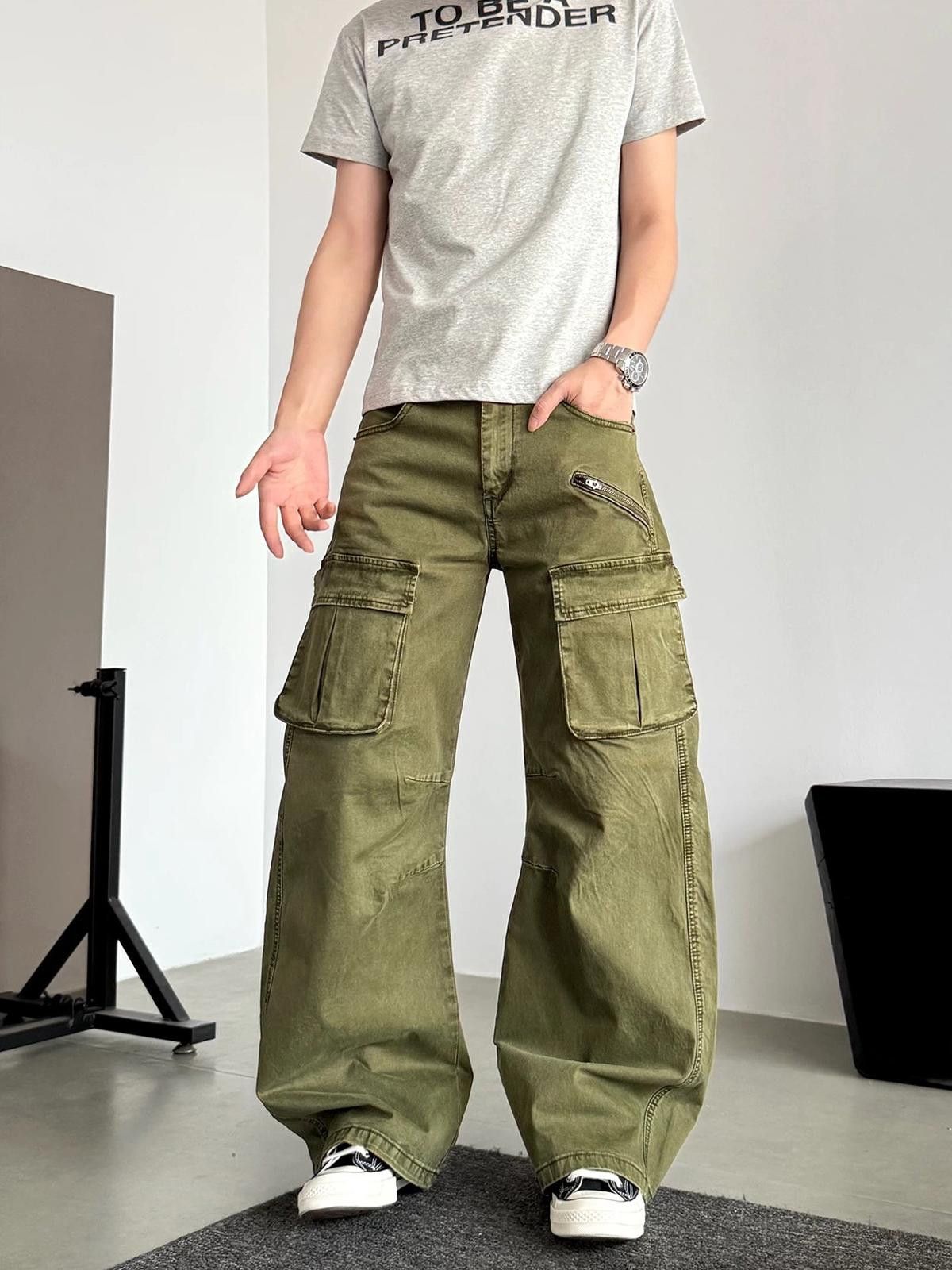 Japanese Brand Wide-Leg Cargo Pants in Olive Green Size US 32 / EU 48 - 1 Thumbnail
