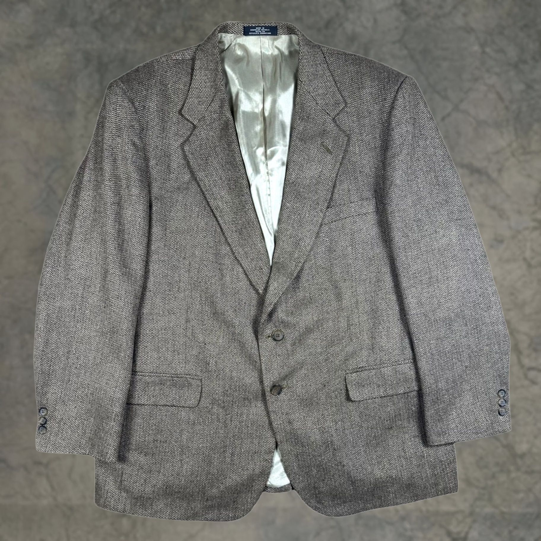 Vintage Towncraft Men's Blazer Jacket Brown Herringbone Wool Silk Blend Two Button Regular 46R Sport Coat Size 46R - 1 Thumbnail