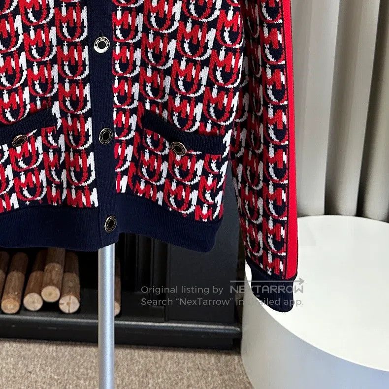 Miu Miu Miu Miu 36 Logo pattern mosaic wool knitted jacket jacket Size S / US 4 / IT 40 - 2 Thumbnail