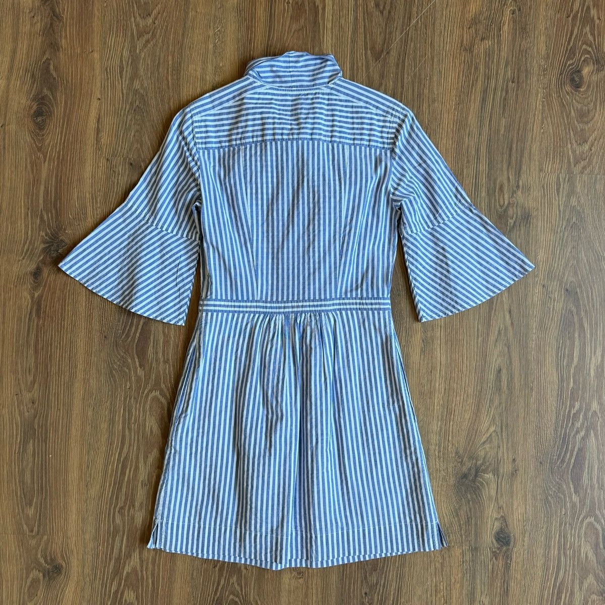 Burberry Burberry Women V Tie Neck Blue White Striped Cotton Dress Size S / US 4 / IT 40 - 4 Thumbnail