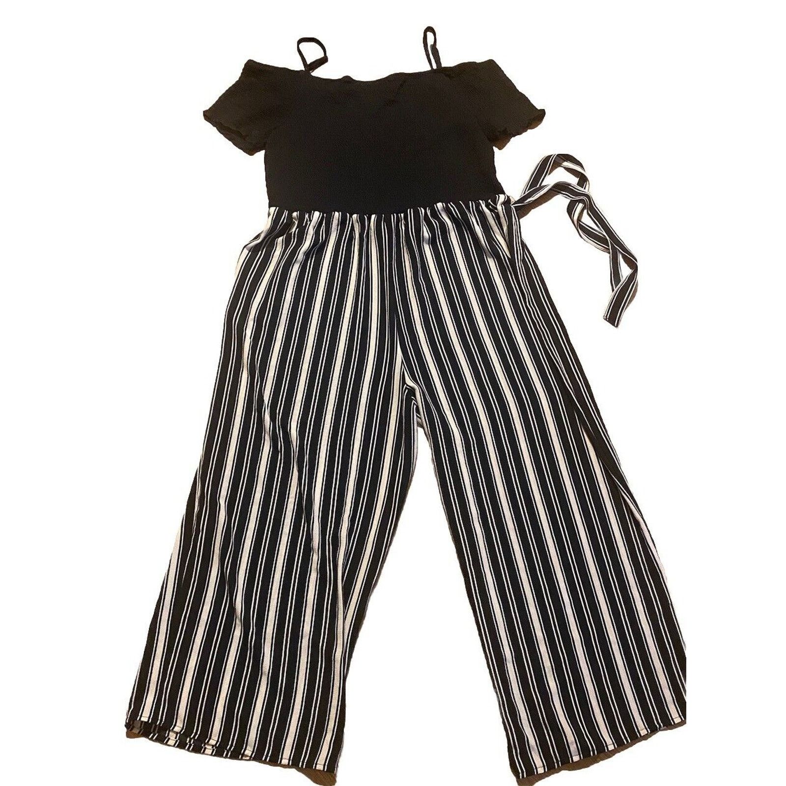 Other Jumpsuit Womens 3X Black & white Striped Ankle Wide Leg Size 38" / US 16 / IT 52 - 2 Thumbnail