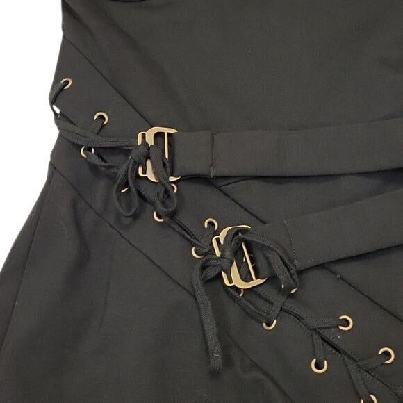 L.A.M.B. L.A.M.B Mini Bodycon Dress Lace Up Buckles One Shoulder Blac Size XS / US 0-2 / IT 36-38 - 9 Thumbnail