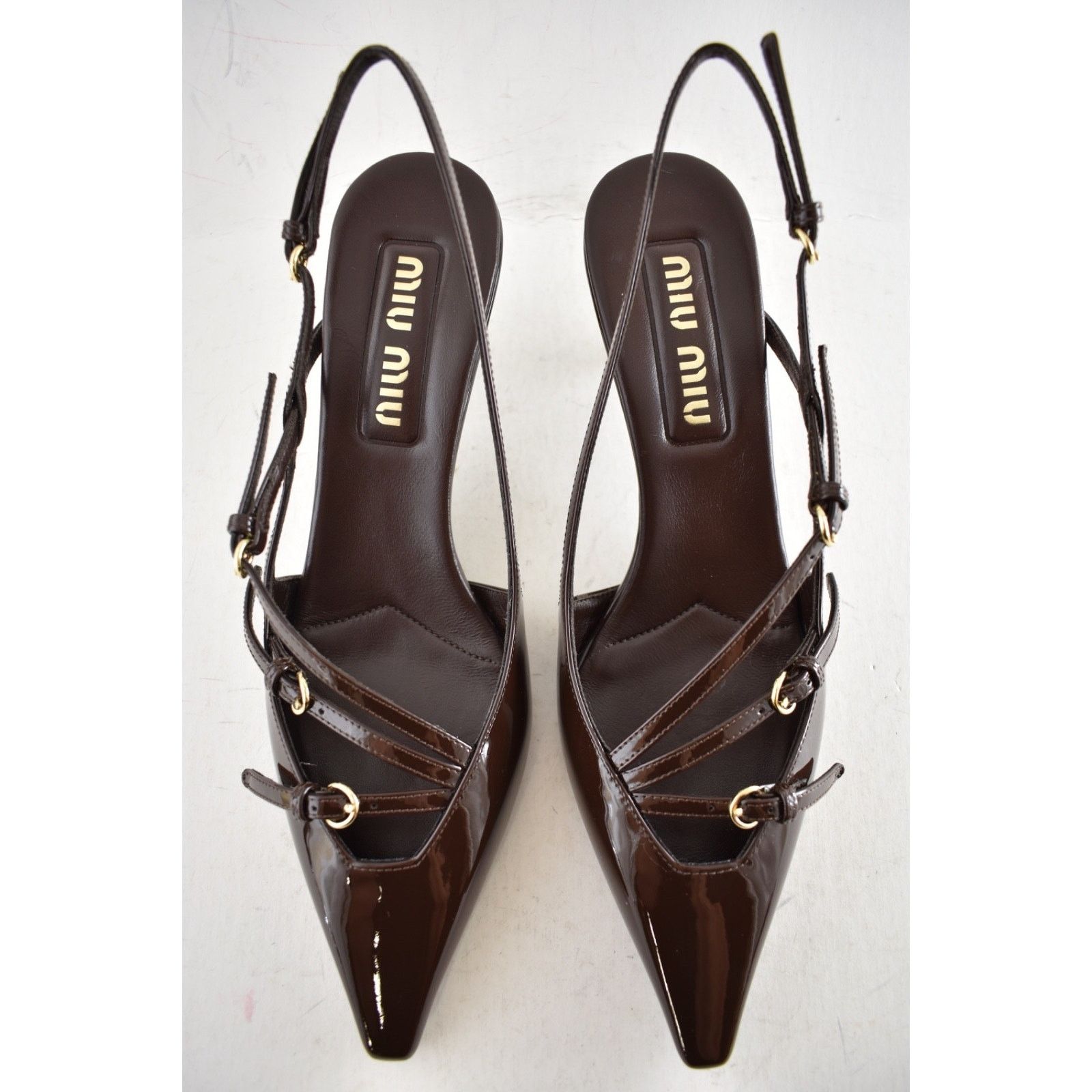 Miu Miu Miu Miu Cacao Brown Patent Buckle Trio Slingback Heel 36 Size US 6 / IT 36 - 8 Thumbnail