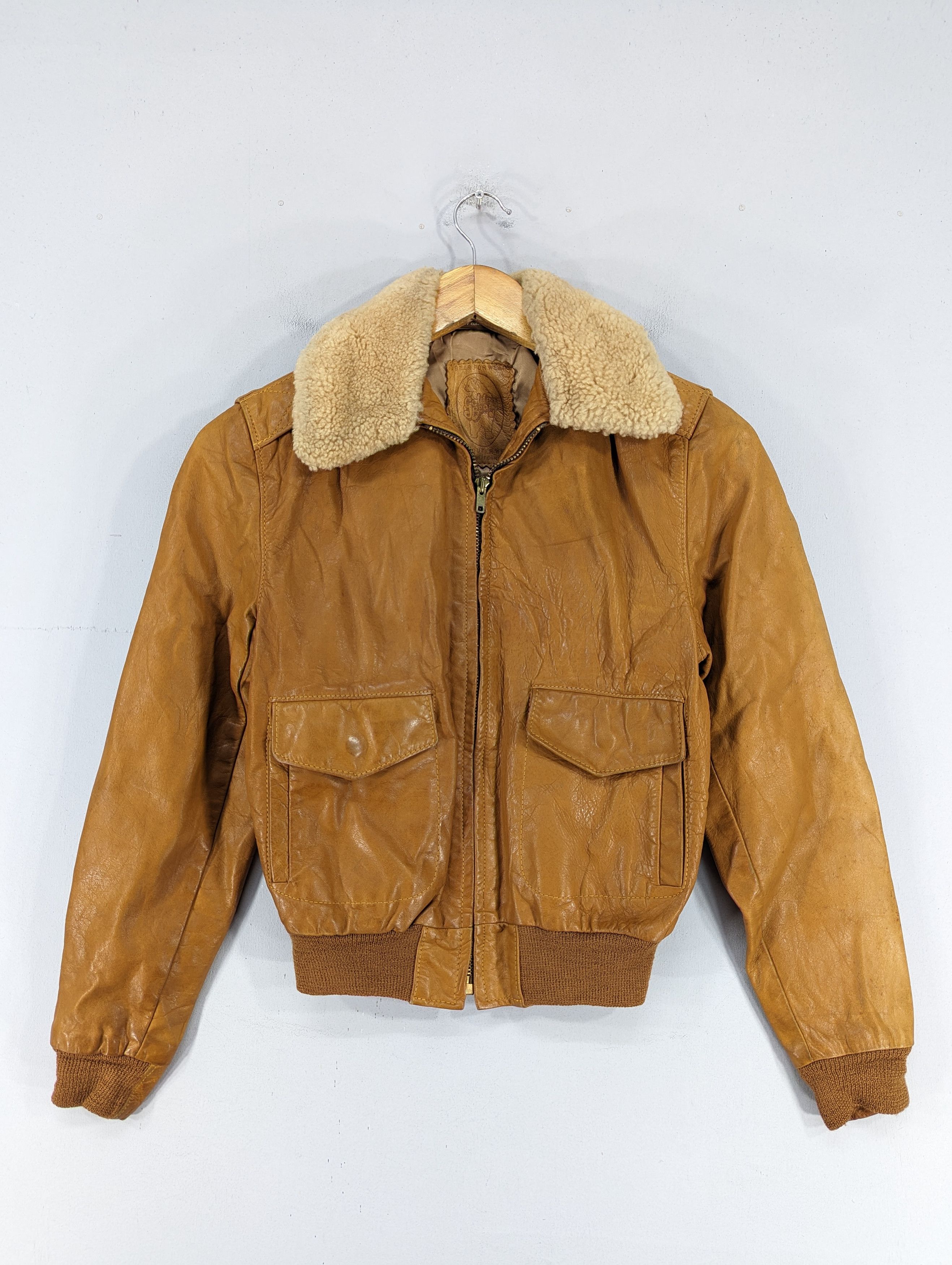 image of Vintage Golden Bear Sherpa Leather Jacket in Brown, Women's (Size XS)