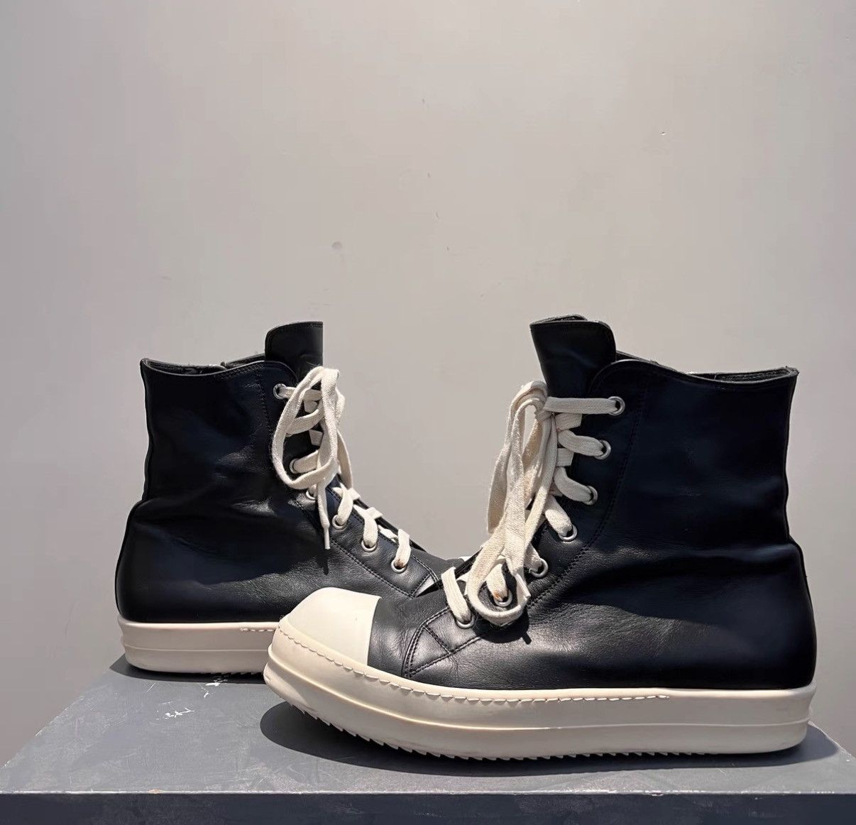 Rick Owens Rick Owens Leather High-Top Converse-Inspired Sneakers Size US 7.5 / EU 40-41 - 3 Thumbnail