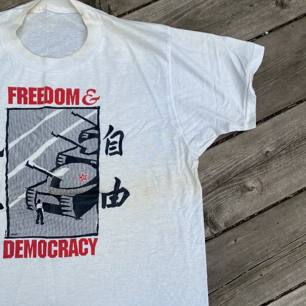 Vintage RARE Vintage 1989 Freedom & Democracy T Shirt Largg Single Size US L / EU 52-54 / 3 - 4 Thumbnail