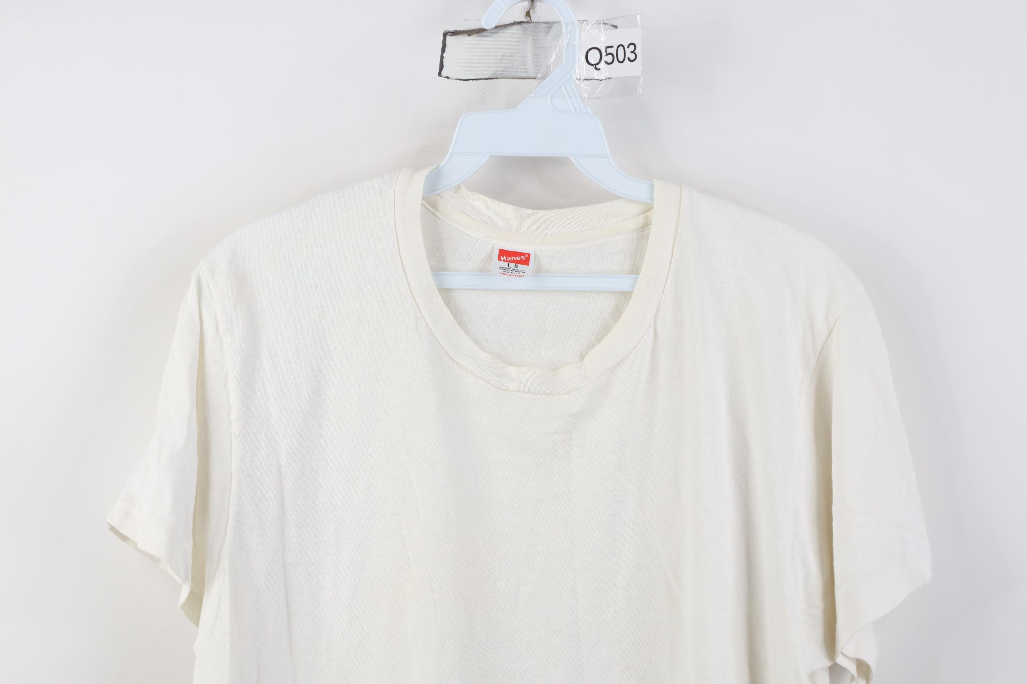 Hanes Vtg 80s 90s Hanes Blank Cotton Short Sleeve T-Shirt USA Size US L / EU 52-54 / 3 - 2 Thumbnail