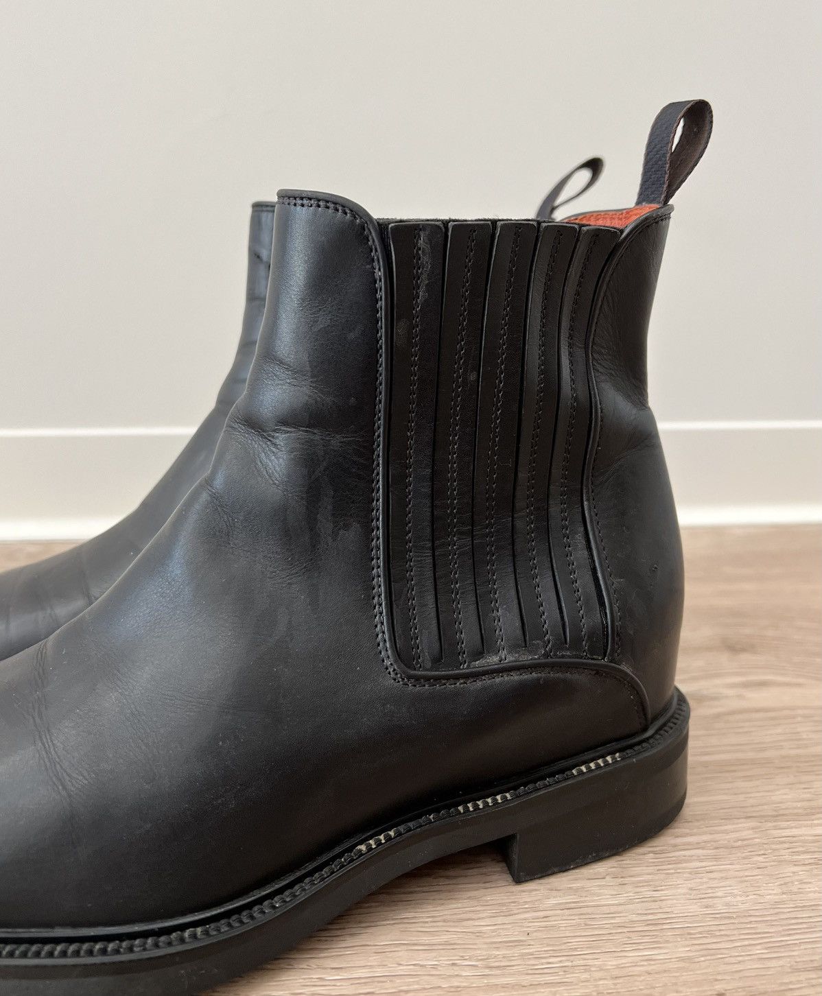 Santoni Santoni Leather Black Ankle Chelsea Boots Size US 8.5 / IT 38.5 - 4 Thumbnail