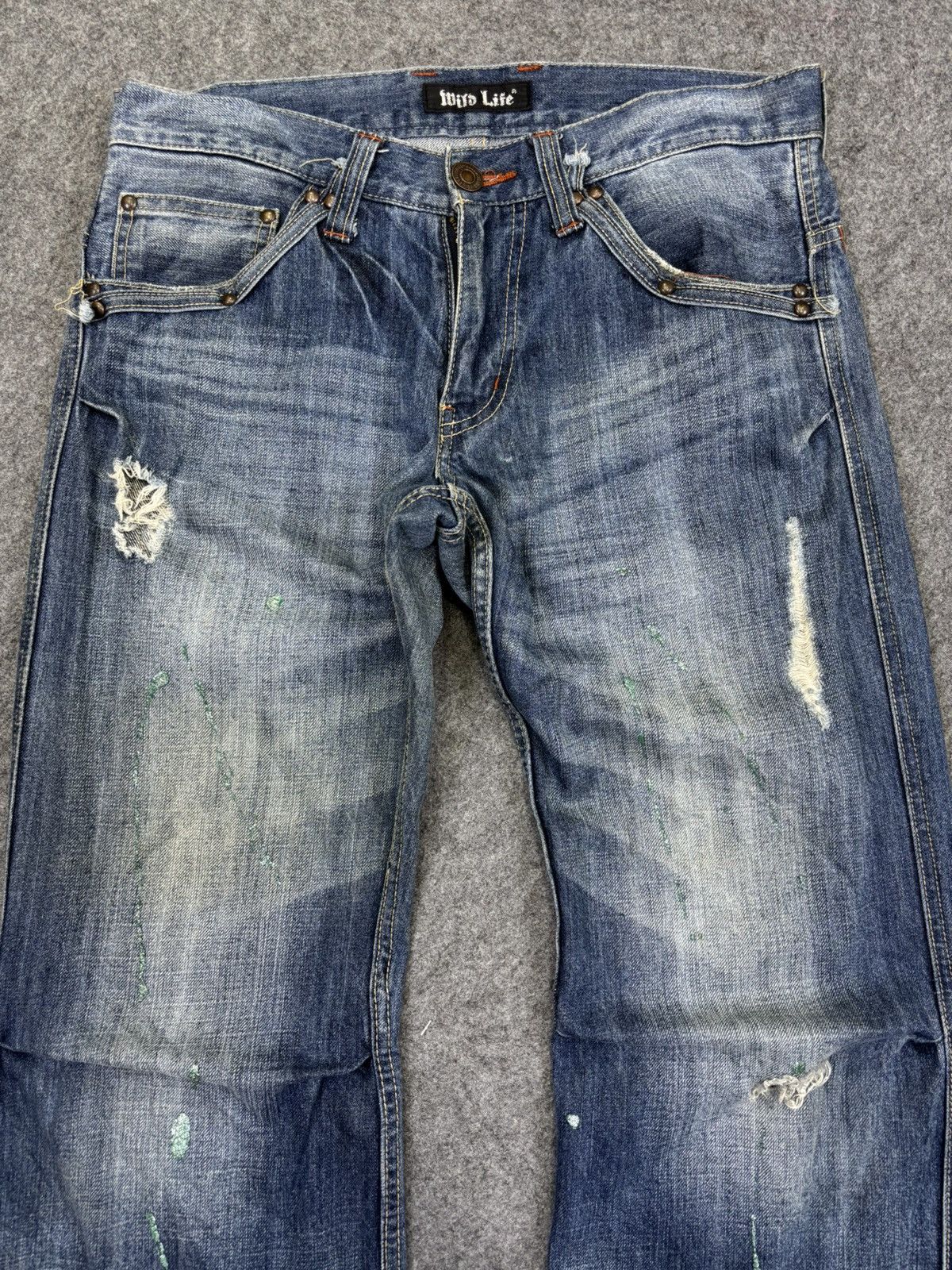 Japanese Brand 💥Flare💥Wild Life Painter Distressed Denim K37 Size US 32 / EU 48 - 3 Thumbnail
