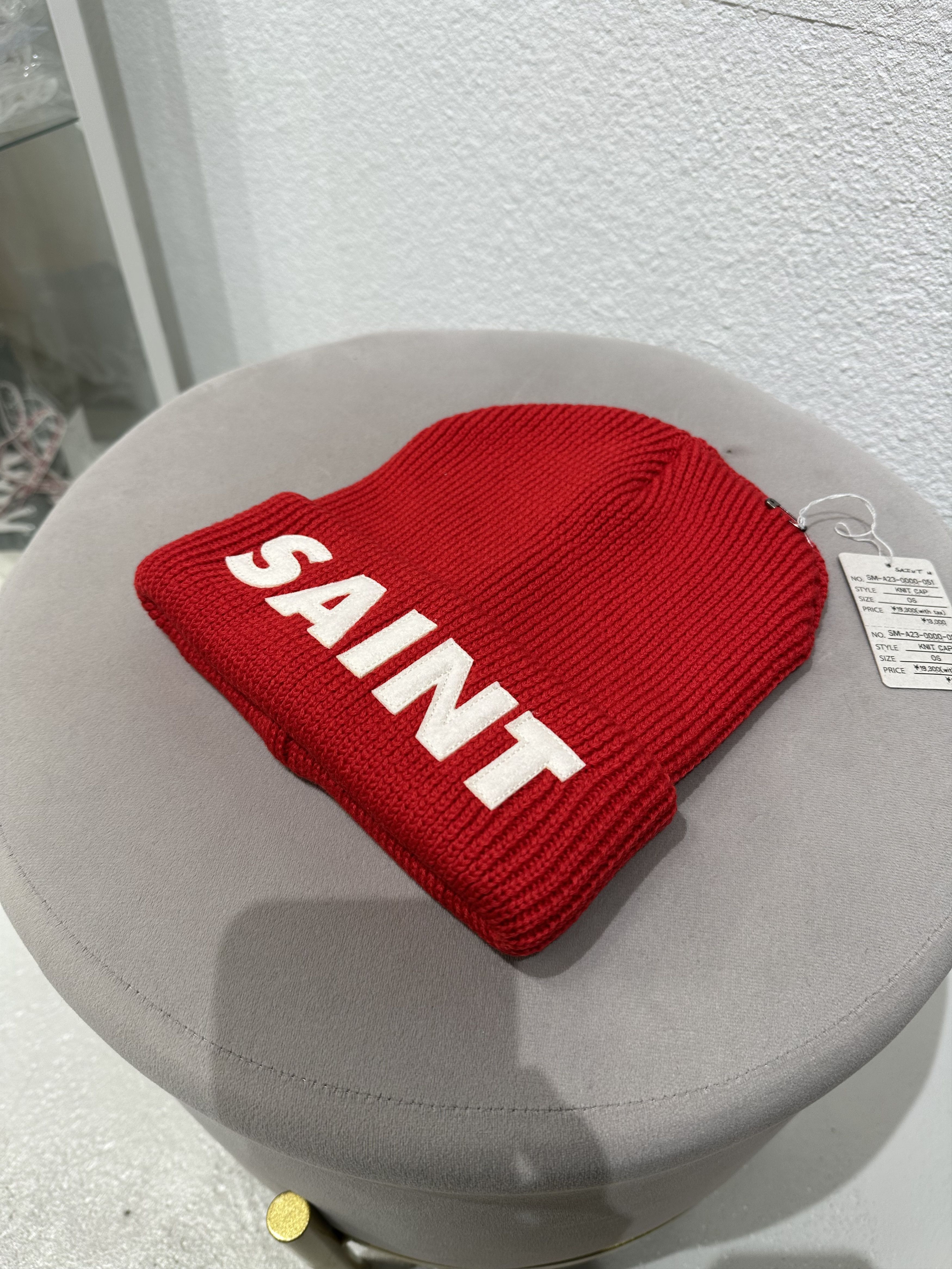 Saint michael knit logo patch beanie hat