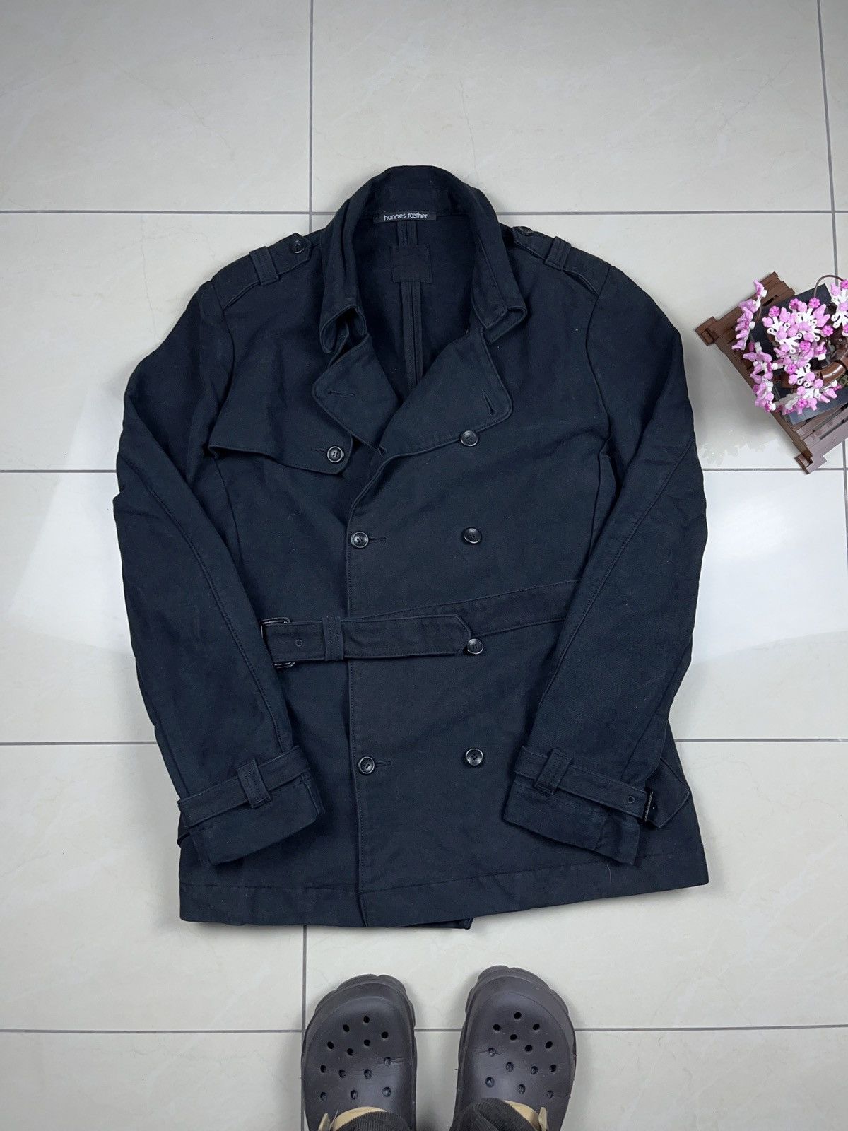 Designer × hannes roether ➕ black Hannes Rother belt short coat jacket avant garde Size US S / EU 44-46 / 1 - 2 Thumbnail
