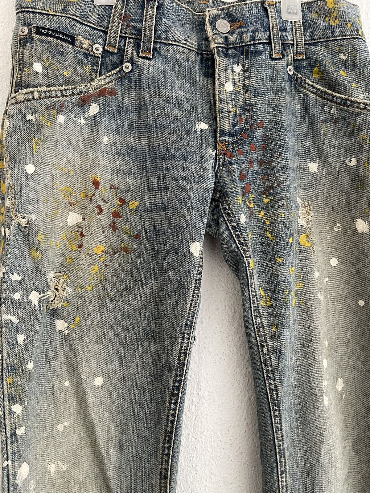Dolce & Gabbana Dolce Gabbana Metal Logo Plate Paint Denim Pants Size US 34 / EU 50 - 4 Thumbnail