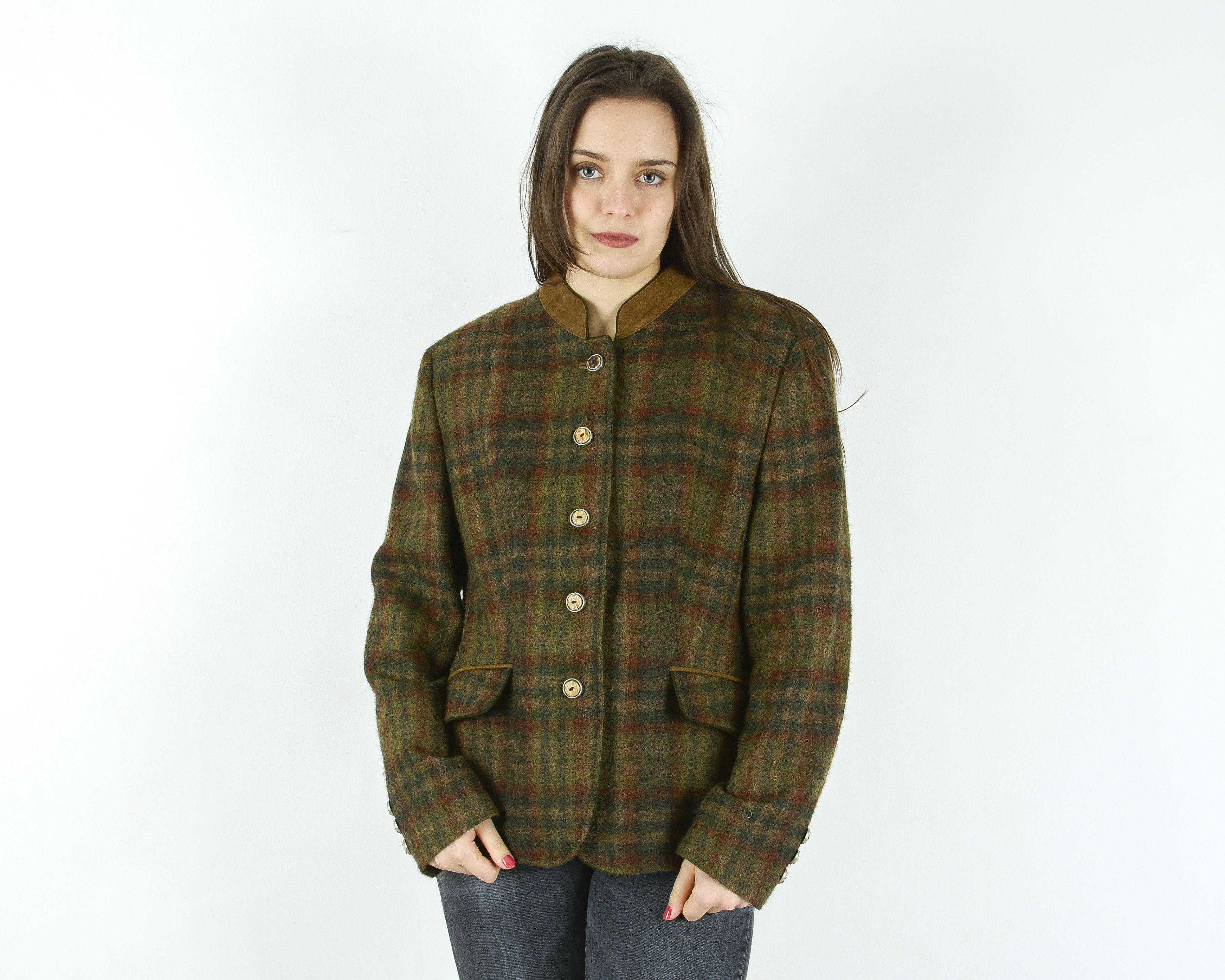 Other × Vintage Allwerk L Wool Jacket Trachten Cardigan Check Plaid Tartan Size L / US 10 / IT 46 - 3 Thumbnail