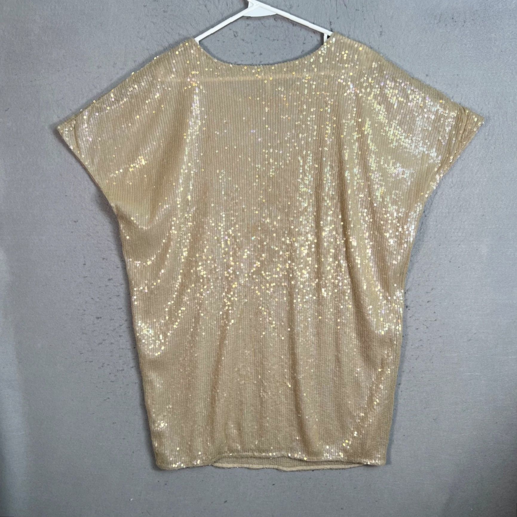 Mango Mango Womens 8 Gold Sequin Embellished Dress Lined Short Sleeves Sheath Party/Cocktail Size 30" / US 8 / IT 44 - 2 Thumbnail