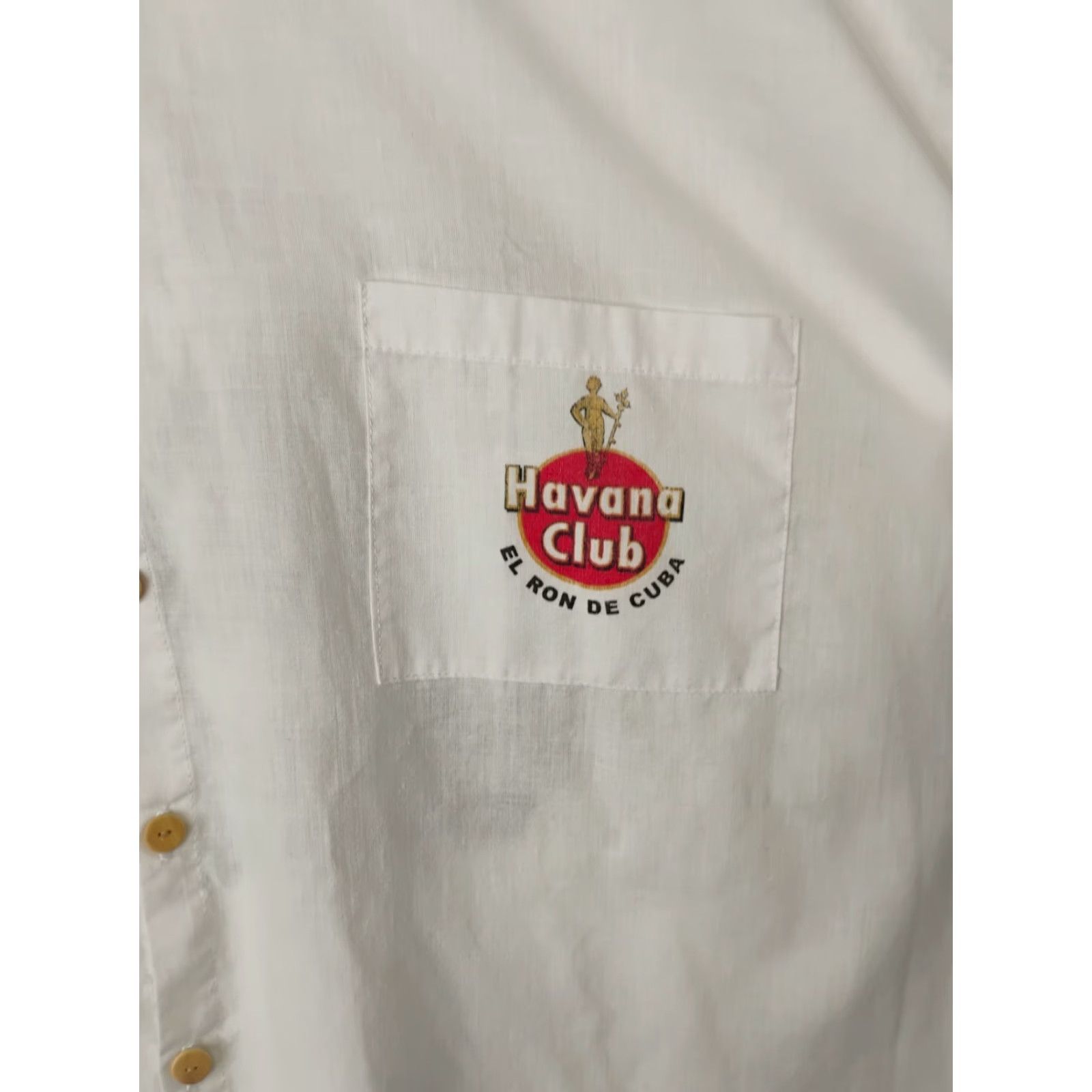 Vintage Havana VINTAGE Cimarron Havana Club El Ron De Cuba Short Sleeve Button Up Shirt Mens 3XL White Cotton Beach Hawaiian Lightweight Sheer Figured Pocket Size US XXL / EU 58 / 5 - 4 Thumbnail