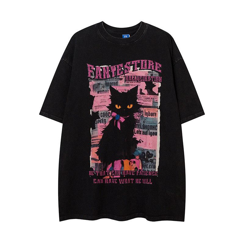 Vintage Men's Oversized Loose Vintage Washed Cat T-Shirt Size US M / EU 48-50 / 2 - 1 Thumbnail
