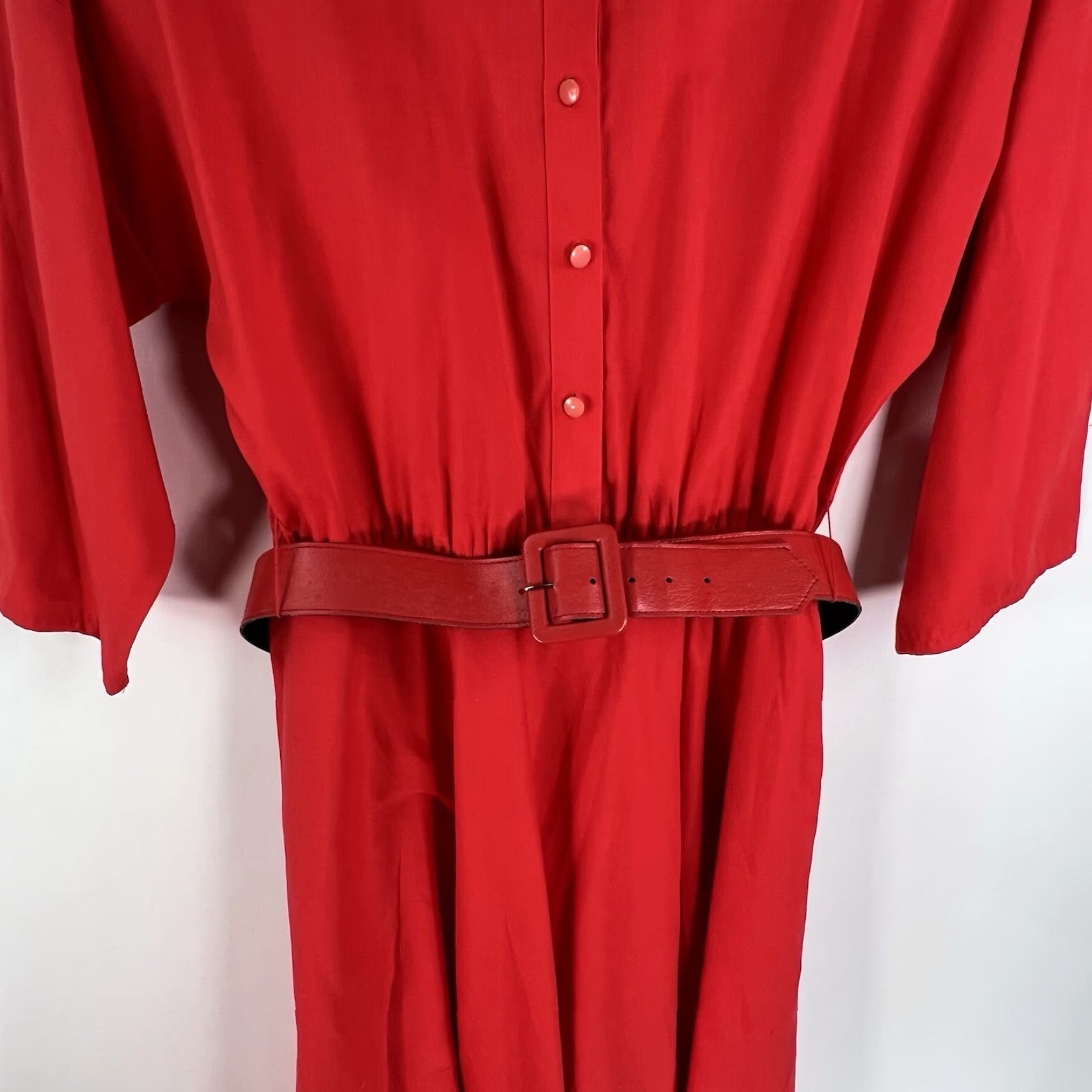 Vintage VINTAGE American Creations Shirt Dress Womens Size 14 Red Belted 3/4 Sleeve Collared Business Casual Made in USA Size XL / US 12-14 / IT 48-50 - 4 Thumbnail