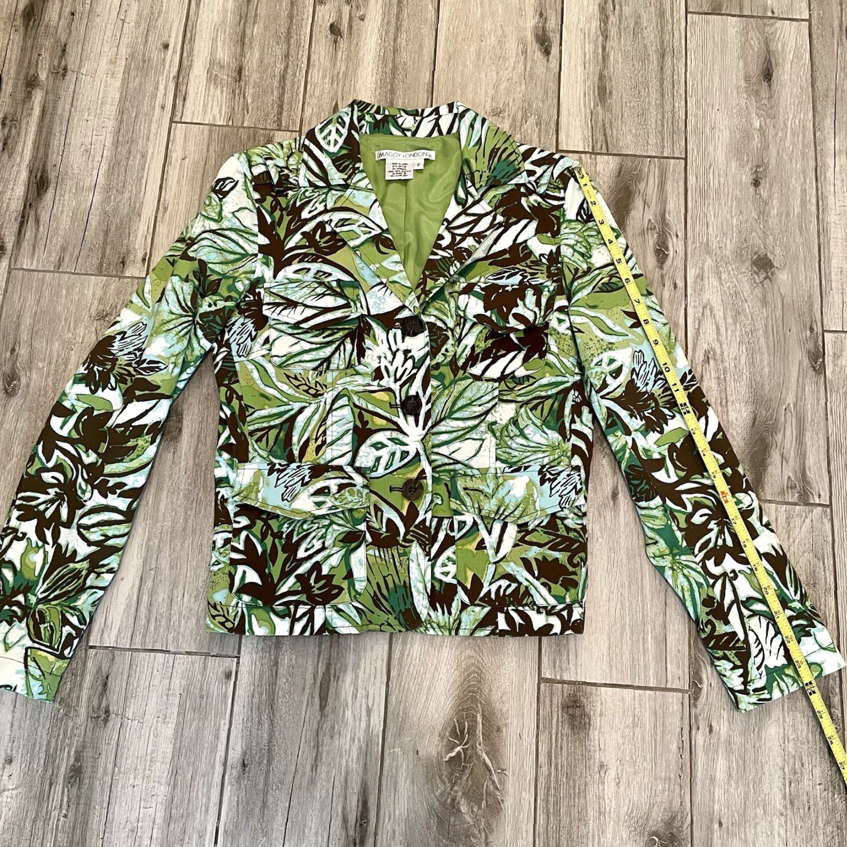 MAGGY LONDON VINTAGE Maggy London Blazer Leaf Print Cotton Jacket Green Size 6 Womens Blazer, Jacket, Cotton Blend, Leaf Theme, 90s Cruise Island Size M / US 6-8 / IT 42-44 - 6 Thumbnail