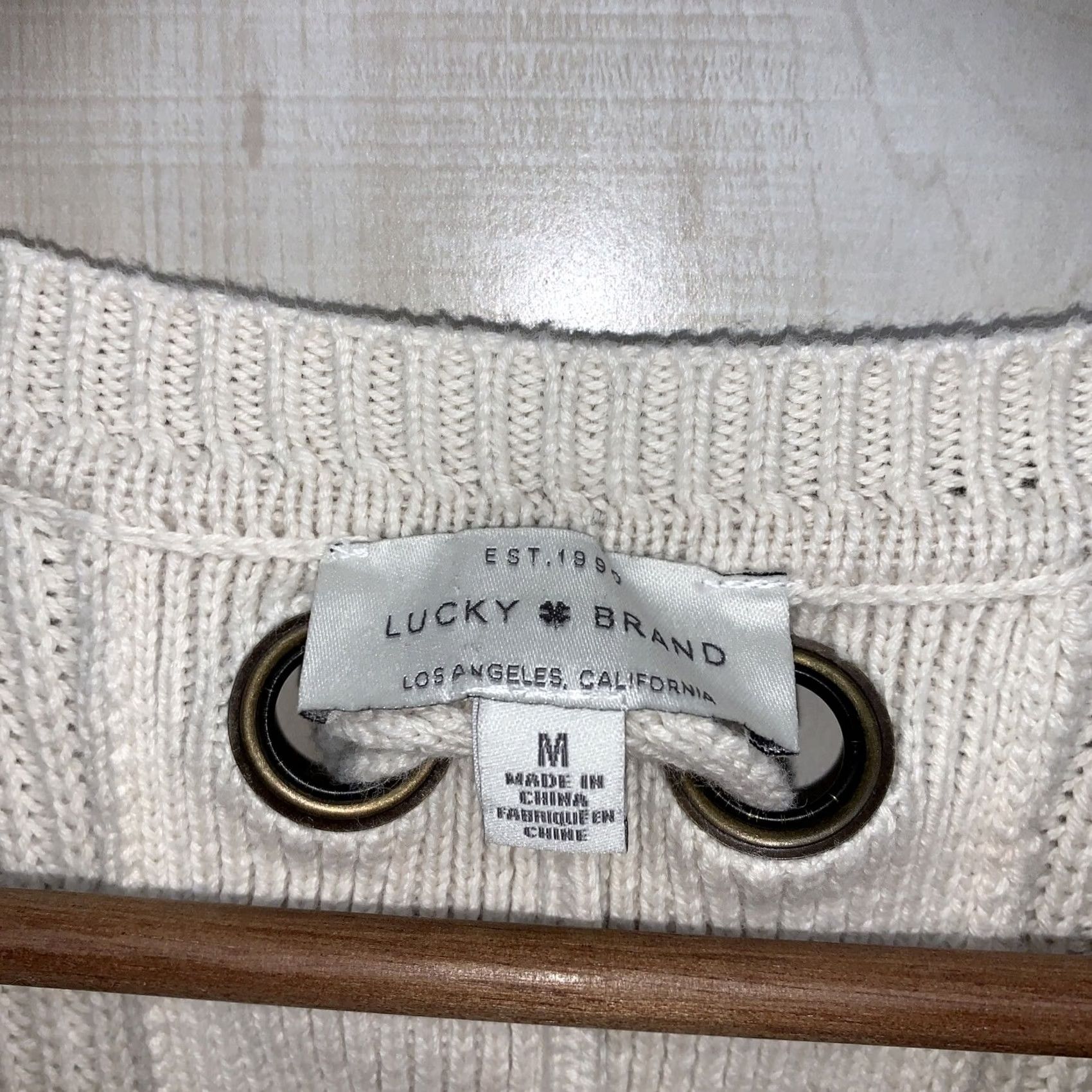 Lucky Brand Lucky Brand Women’s Lace Up Back Knit Ivory Sweater M, Knit, Pullover, 3/4 Sleeve, Regular, Ivory, Womens, Fall Winter Spring, Casual Size M / US 6-8 / IT 42-44 - 6 Thumbnail