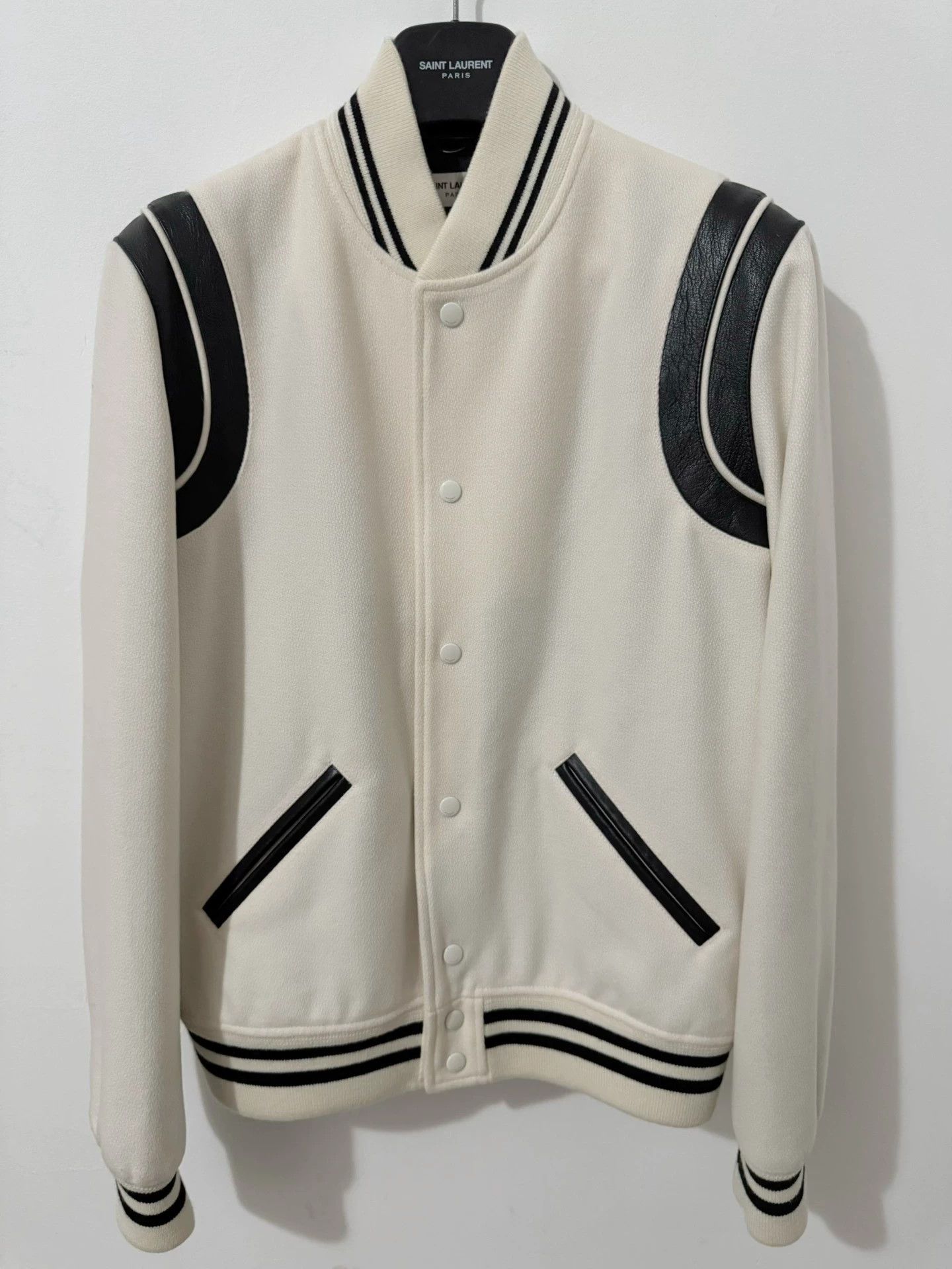 Saint Laurent Paris Saint Laurent leather black and white baseball jacket. Size XL / US 12-14 / IT 48-50 - 1 Thumbnail