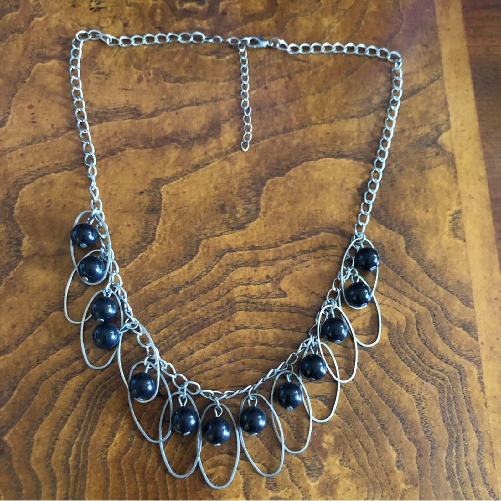 Jewelry Oval matte silver tone disc simulated black pearl necklace Size ONE SIZE - 9 Thumbnail
