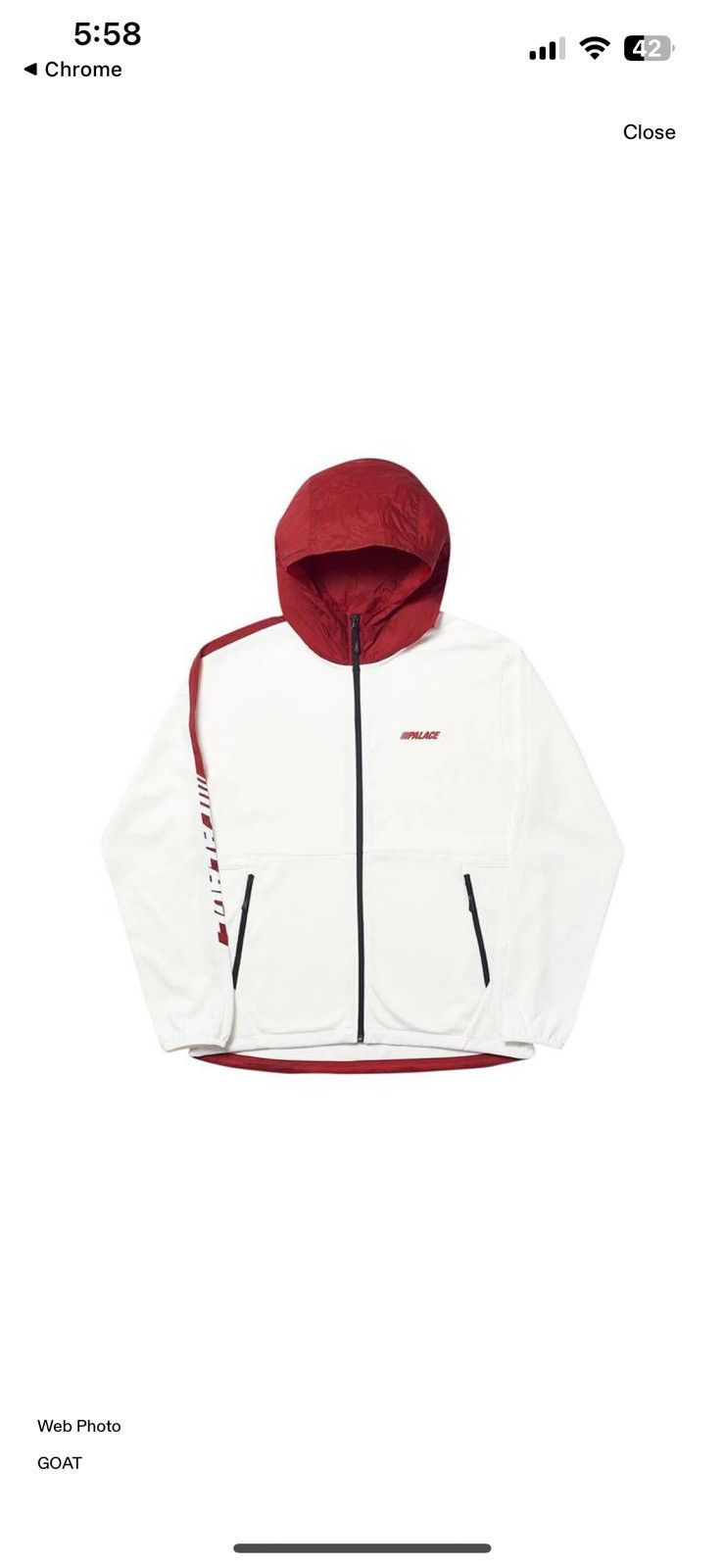 Image of Palace Waximum Echo Tech Fleece White Red Hood Xl, Men's