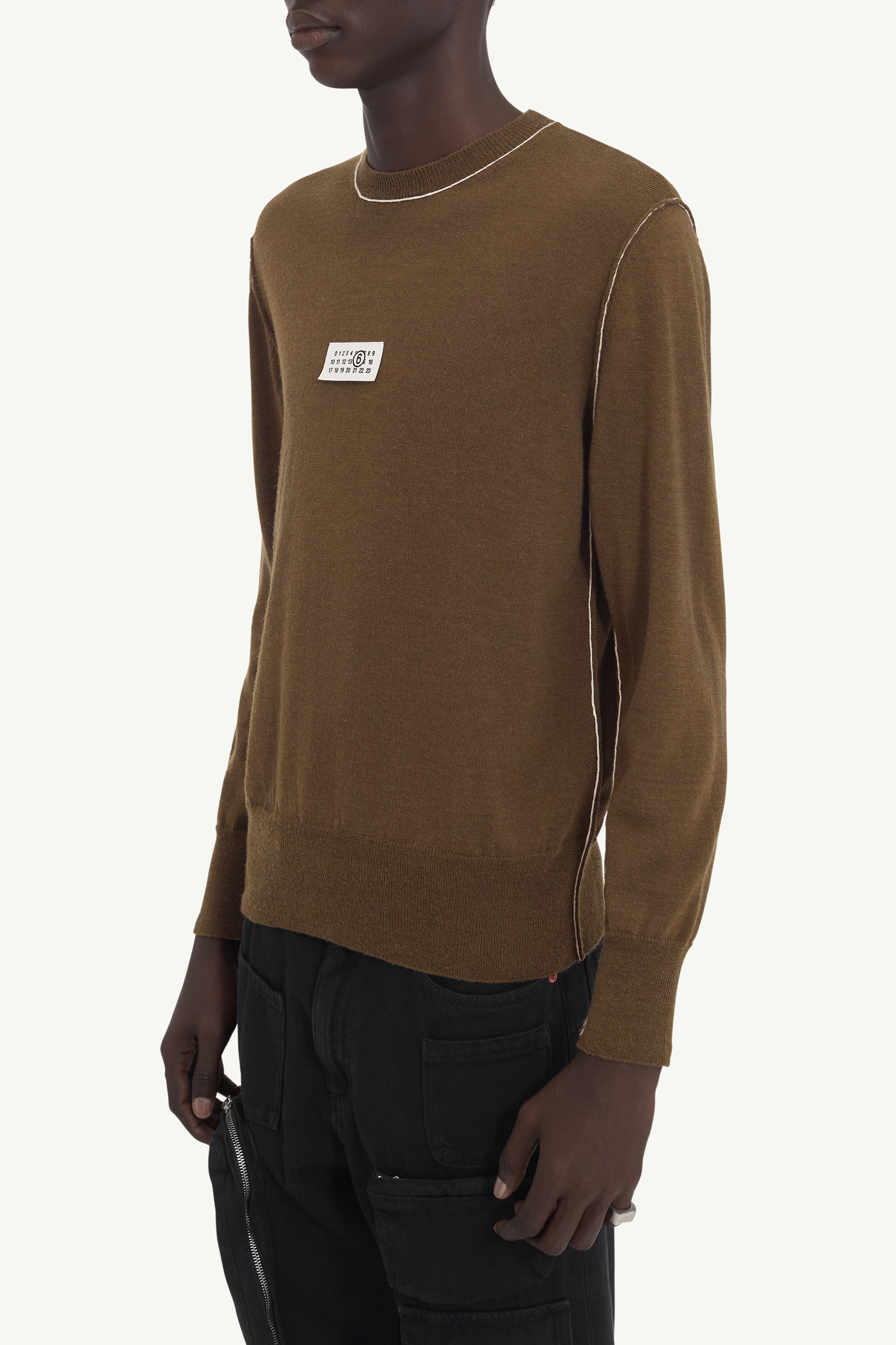 Maison Margiela oc11z0925 Fine Knit Contrasting Trim Jumper in Khaki Size US L / EU 52-54 / 3 - 5 Thumbnail