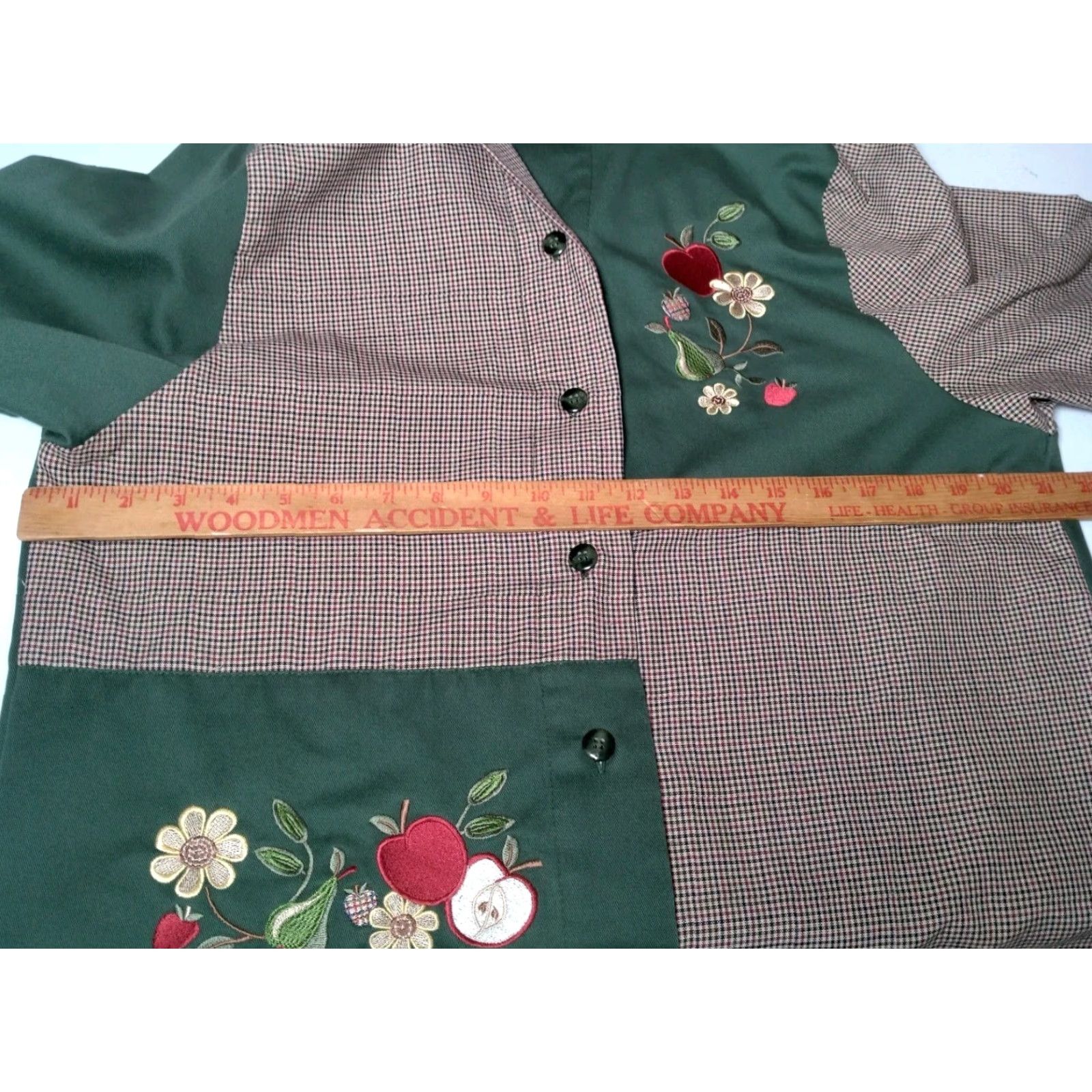 Vintage VINTAGE Bon Worth Shirt Jacket Green Plaid Patchwork Embroidered Cotton Blend Collared Long Sleeve Women's M Size M / US 6-8 / IT 42-44 - 4 Thumbnail