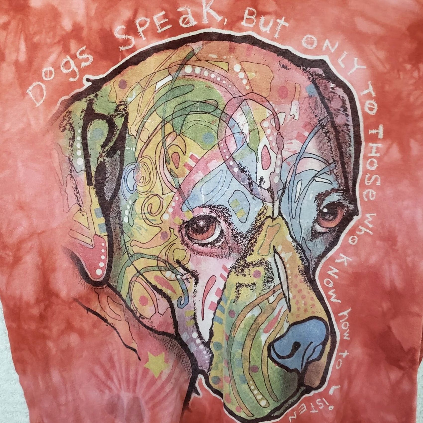 The Mountain VINTAGE The Mountain T-Shirt Men L Red Tie Dye Dog Face Wearable Art Short Sleeve Unisex Size US L / EU 52-54 / 3 - 3 Thumbnail