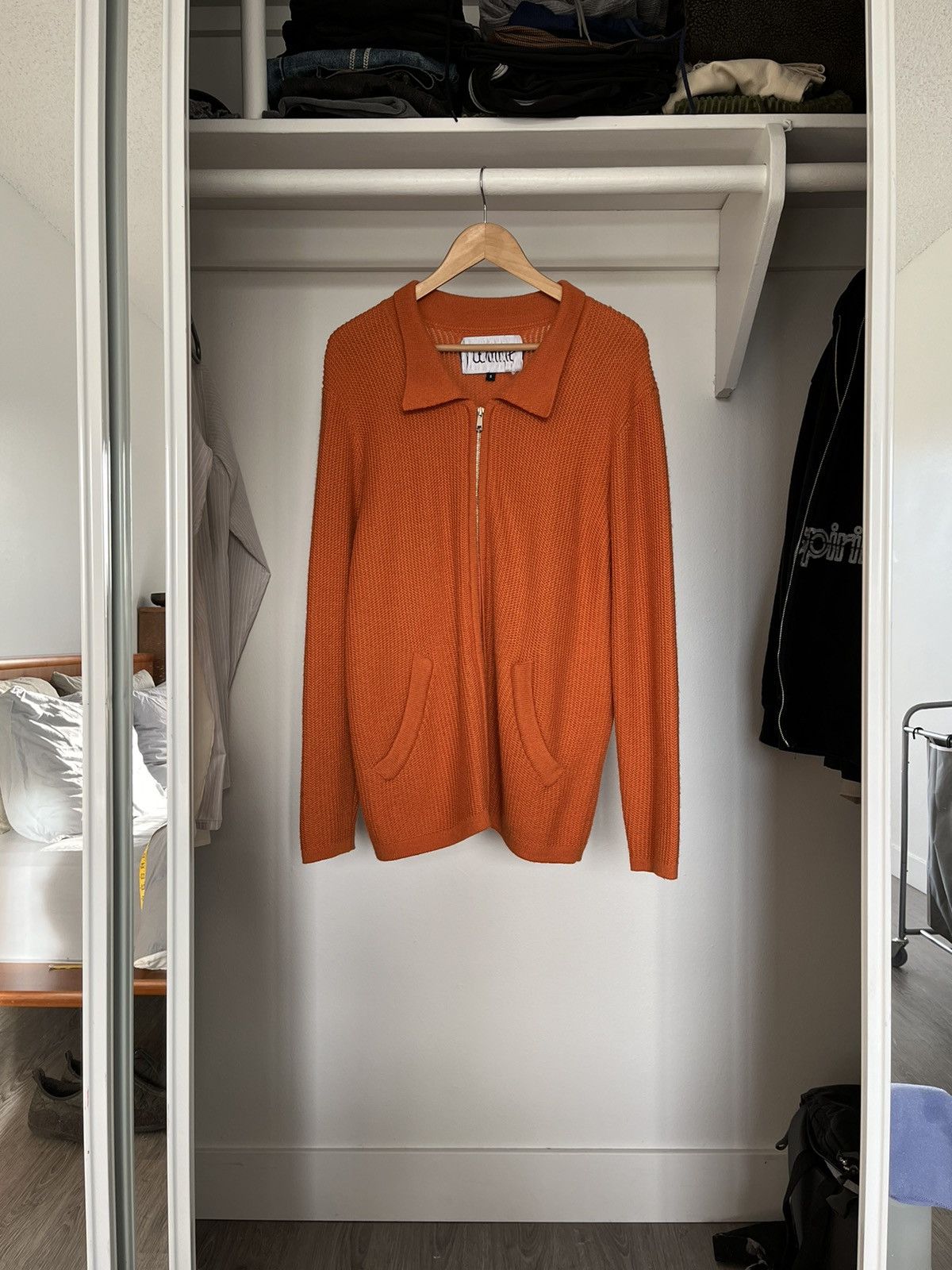 image of Winnie New York Orange Zip-Up Cardigan, Men's (Size Small)