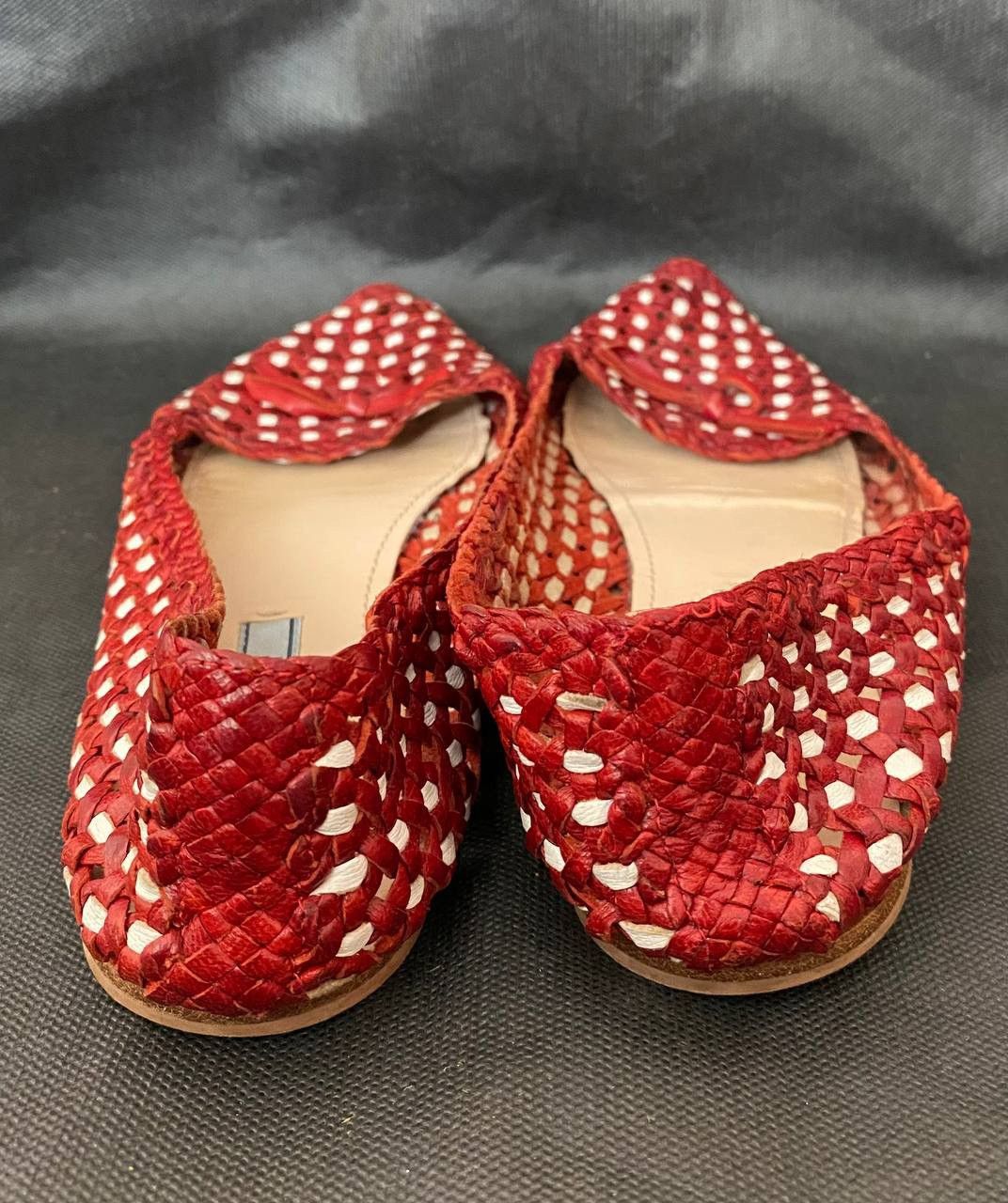 Prada × Vintage 📌Vintage PRADA Y2K Red + Metallic Silver Leather Woven Flats Size US 8 / IT 38 - 5 Thumbnail