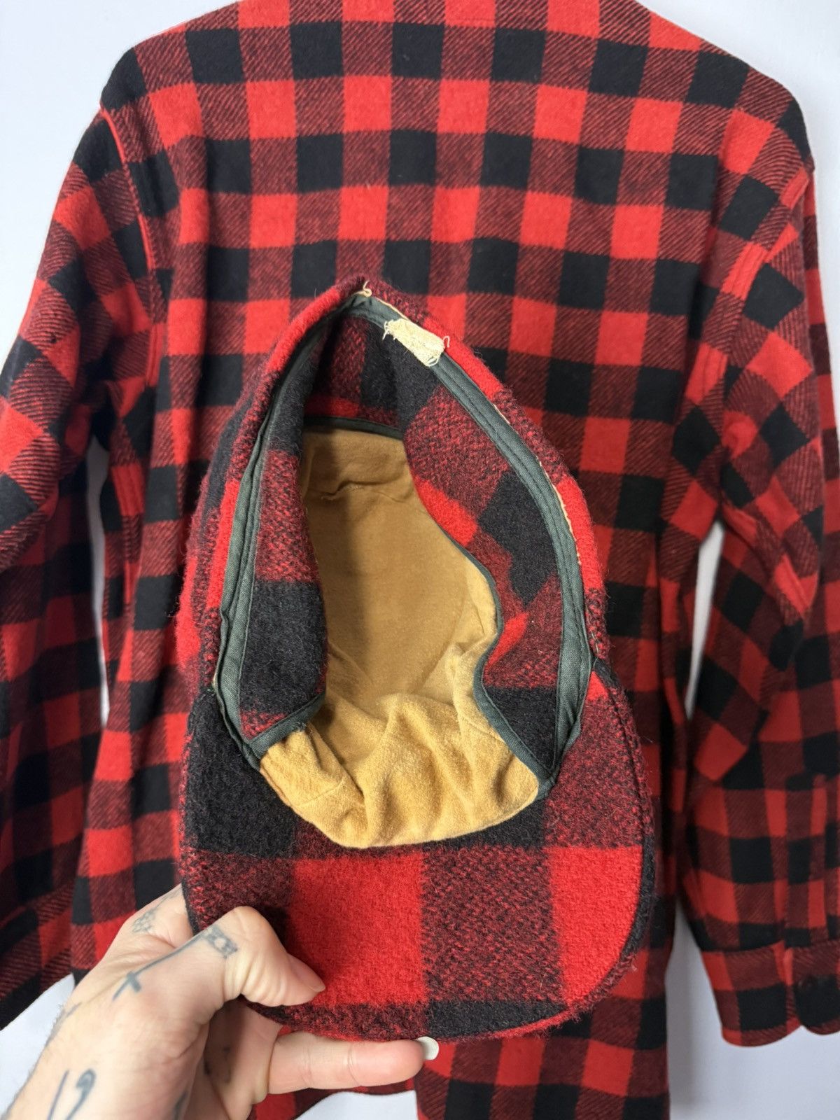 Woolrich Woolen Mills Vintage 1950s Woolrich Flannel Red/Black With Hat Size US L / EU 52-54 / 3 - 9 Thumbnail
