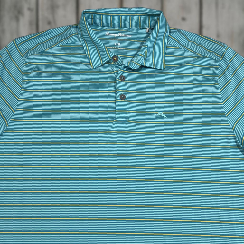 Tommy Bahama Tommy Bahama Shirt Mens Large Blue Striped Short Sleeve Light Island Zone Polo Size US L / EU 52-54 / 3 - 1 Thumbnail