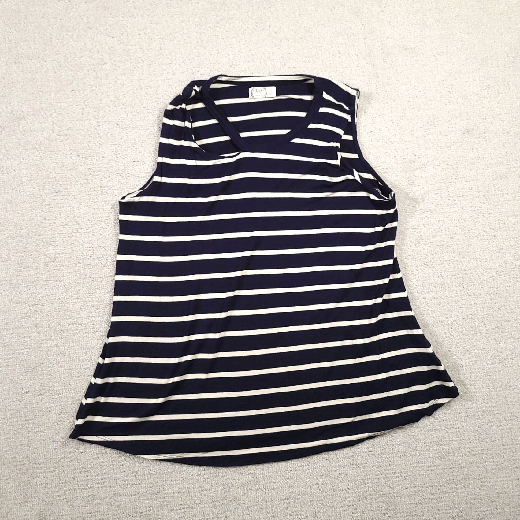 Vintage Maurices 24/7 Tank Top Shirt Womens Large Blue Striped Scoop Neck Stretch Tank Size L / US 10 / IT 46 - 2 Thumbnail