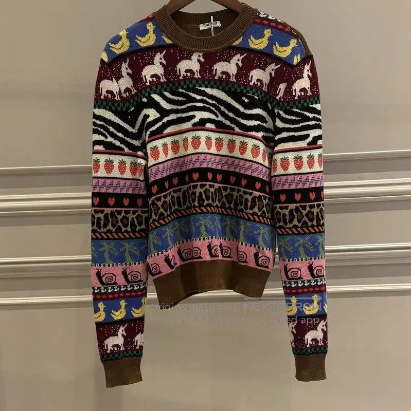 Miu Miu Colorful Patterned Wool Sweater .