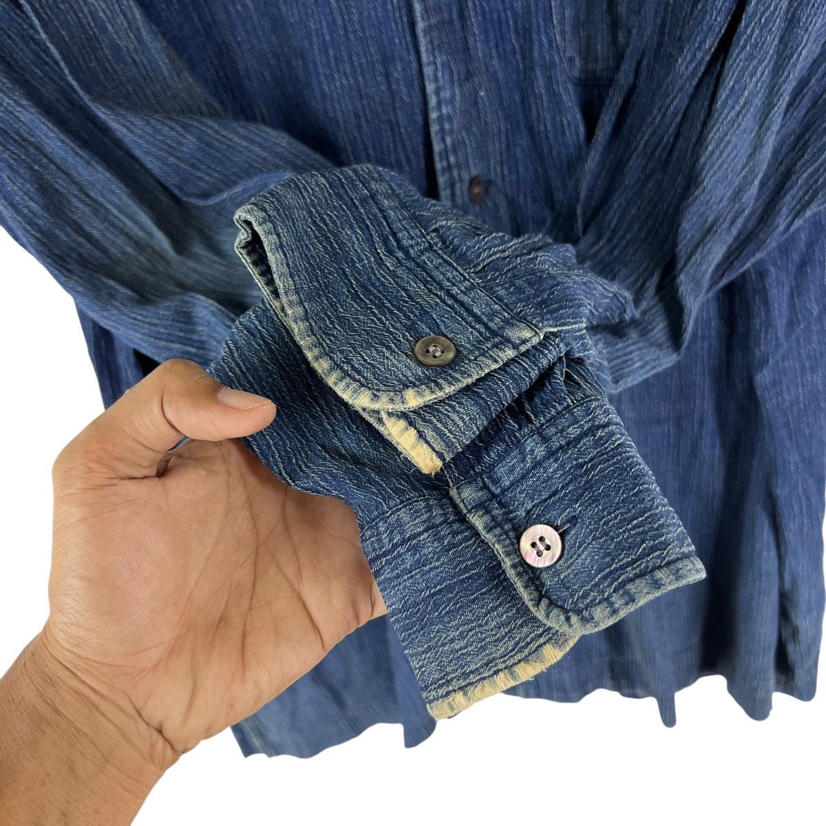 Issey Miyake 90s Issey Miyake Indigo Shirt Oversized Jacket Colar Less Size US L / EU 52-54 / 3 - 11 Thumbnail