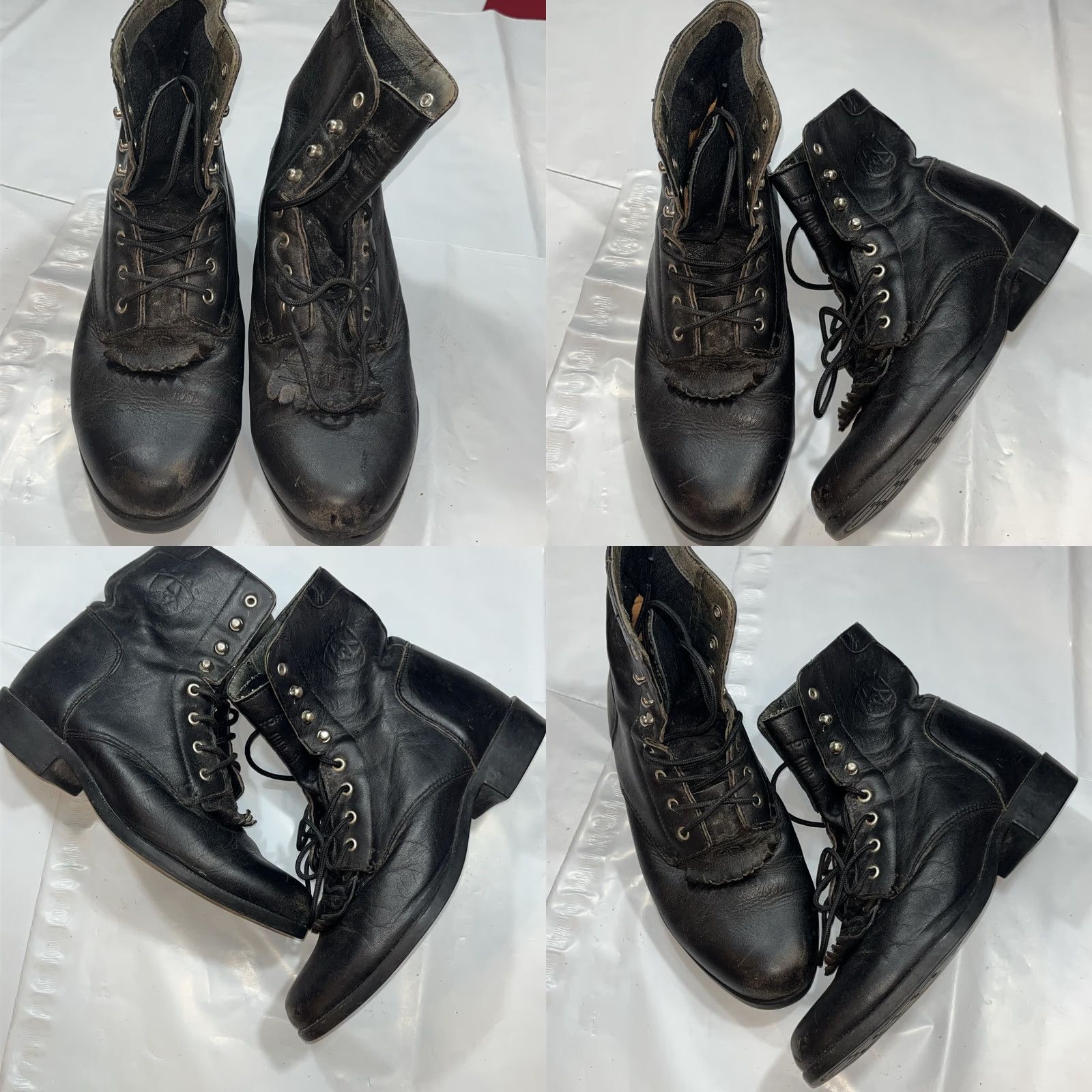 Ariat Ariat BLACK Leather ANKLE BOOTS A1-COMPETITOR Western Lace Up Kiltie Women’s 7 Size US 7 / IT 37 - 9 Thumbnail