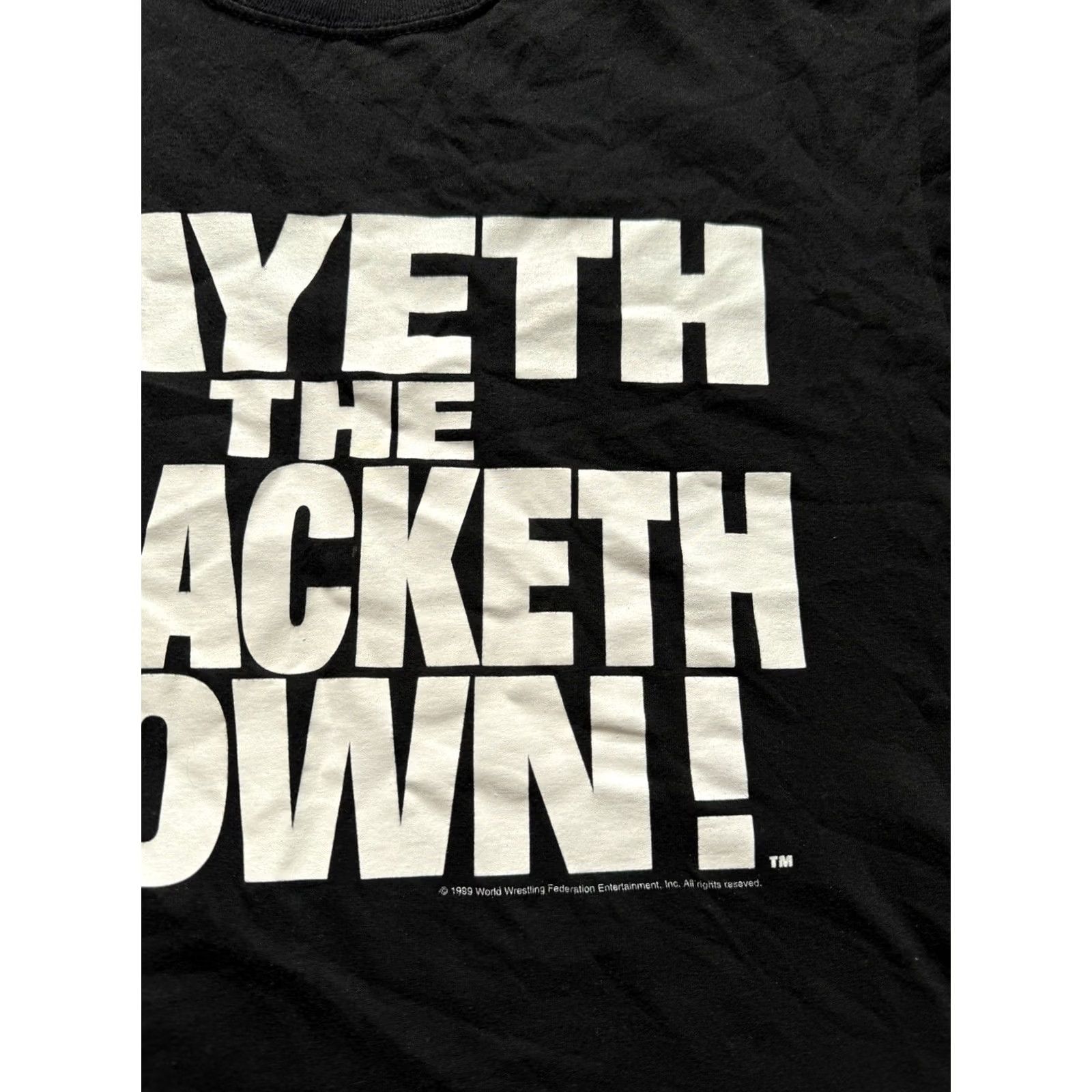 Vintage VINTAGE The Rock Black T-Shirt Mens M Layeth the Smacketh Down 1999 WWE 90s Sports Wresting Size US M / EU 48-50 / 2 - 3 Thumbnail