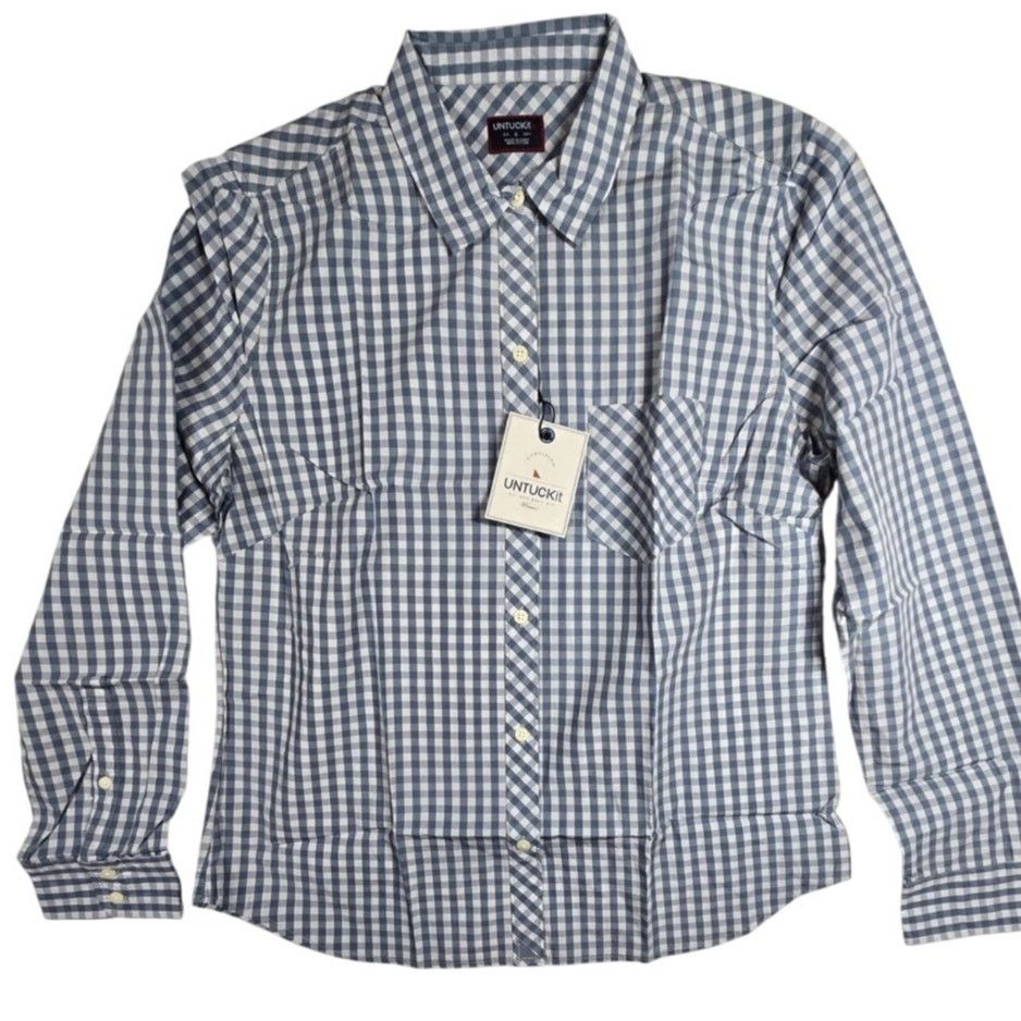 UNTUCKit UNTUCKIT Crispo Gingham Button Up Shirt Blue White S14 Size S / US 4 / IT 40 - 2 Thumbnail