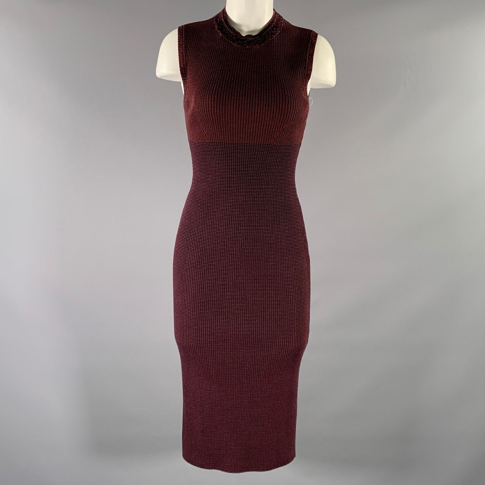 Victoria Beckham VICTORIA BECKHAM S Burgundy Navy Viscose BodyCon Midi Dress Size S / US 4 / IT 40 - 1 Thumbnail