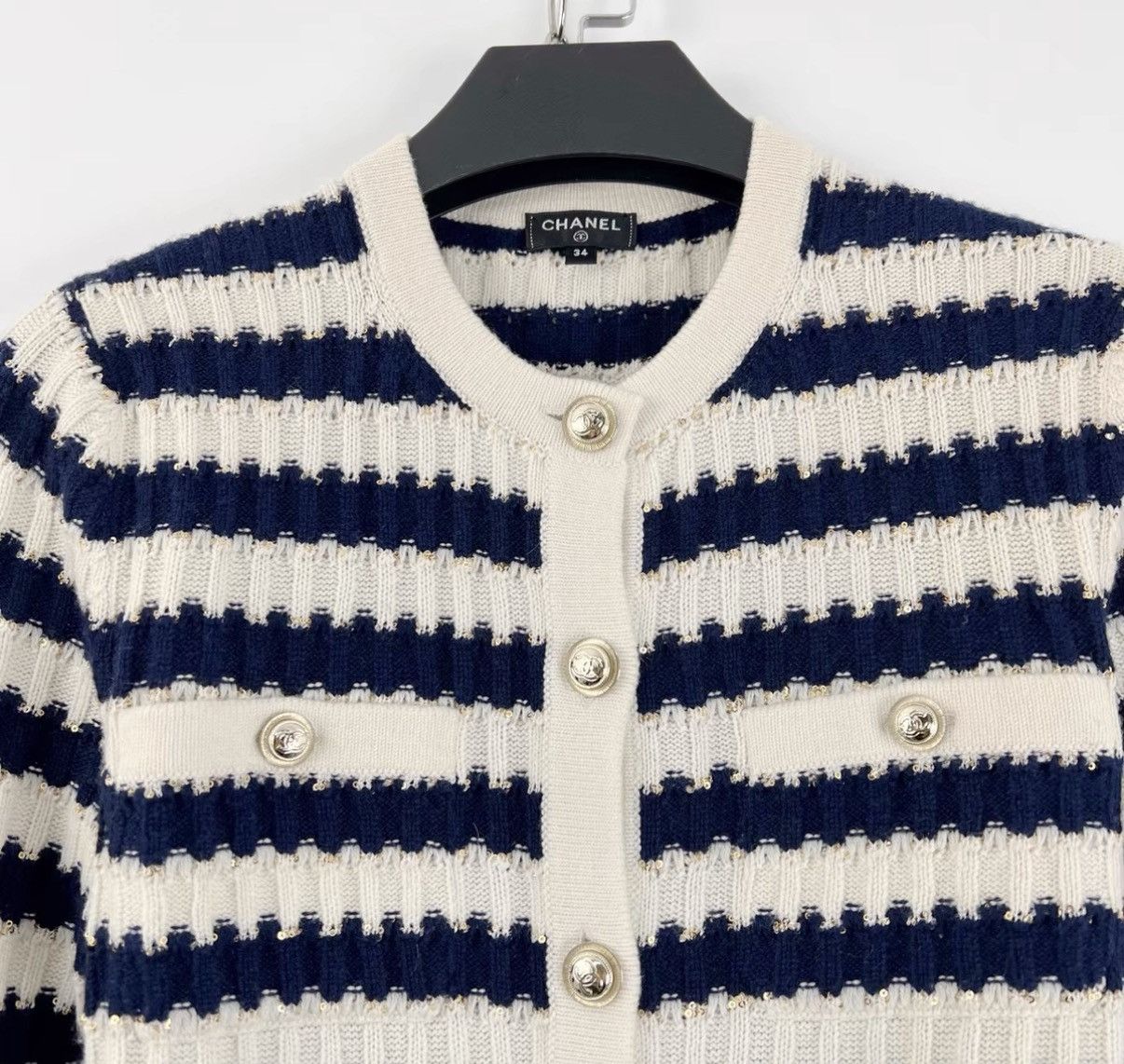 Chanel Chanel Blue & White Striped Sequin Knit Dress K12 Size XXS / US 00 / IT 34 - 4 Thumbnail