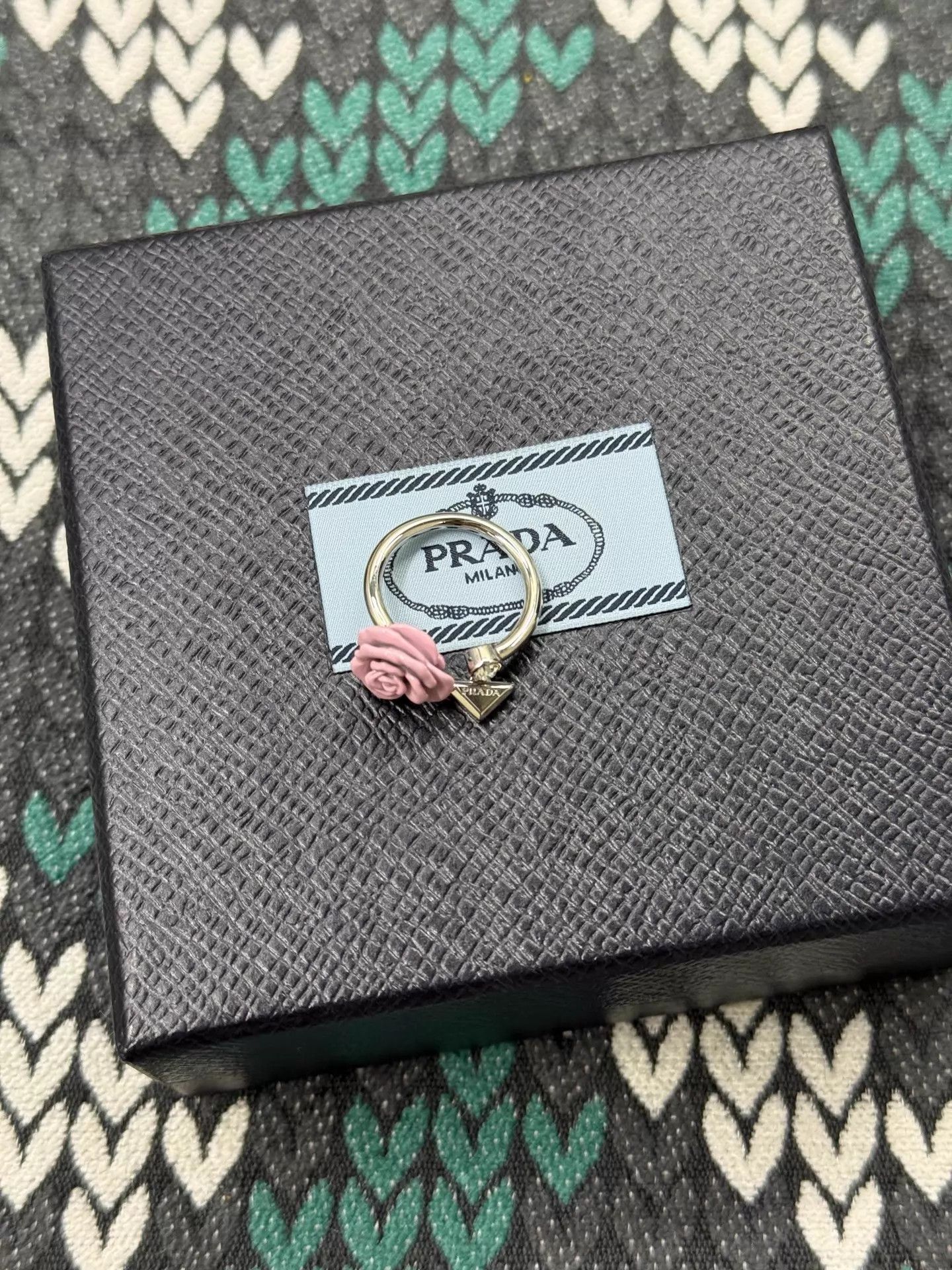 Prada Prada Pink Rose Enamel Adjustable Open Ring Size ONE SIZE - 1 Thumbnail