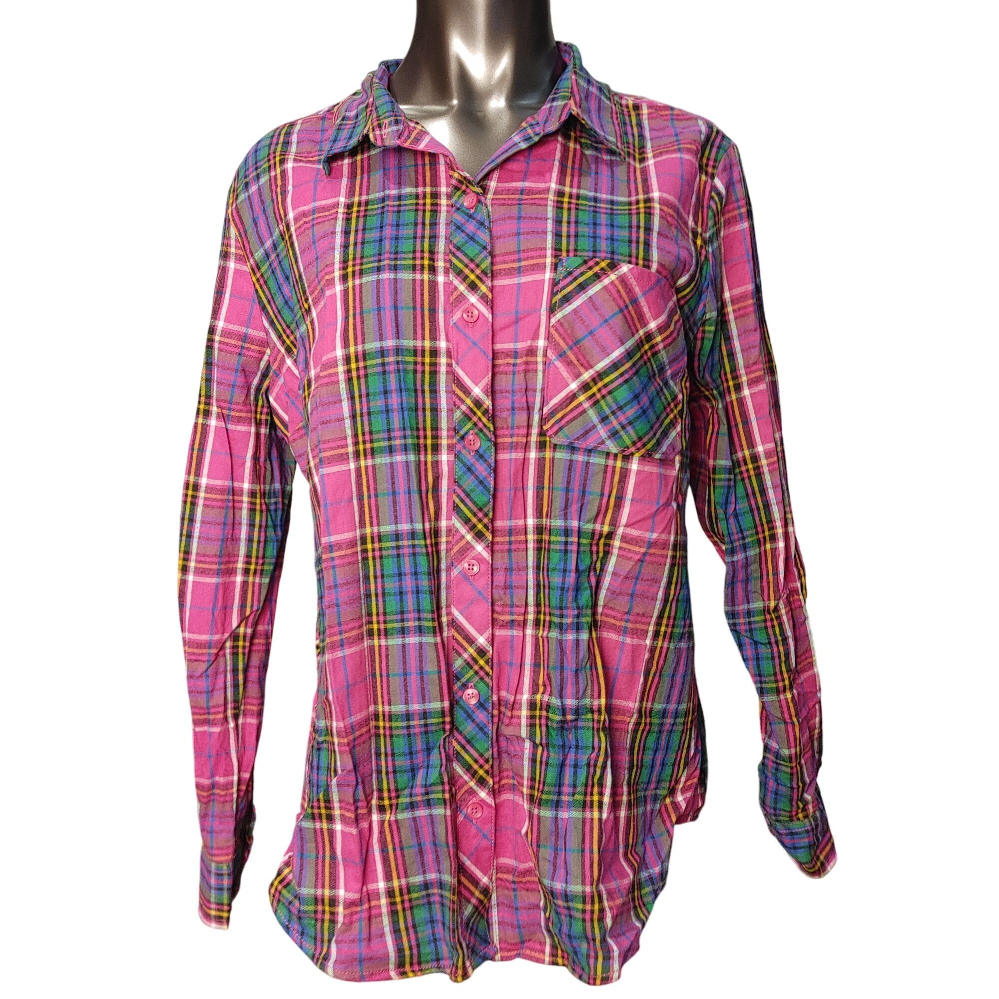 Other Time & Tru Women's Red/Multi-Colored Plaid Button Dwn Long S Size XL / US 12-14 / IT 48-50 - 2 Thumbnail