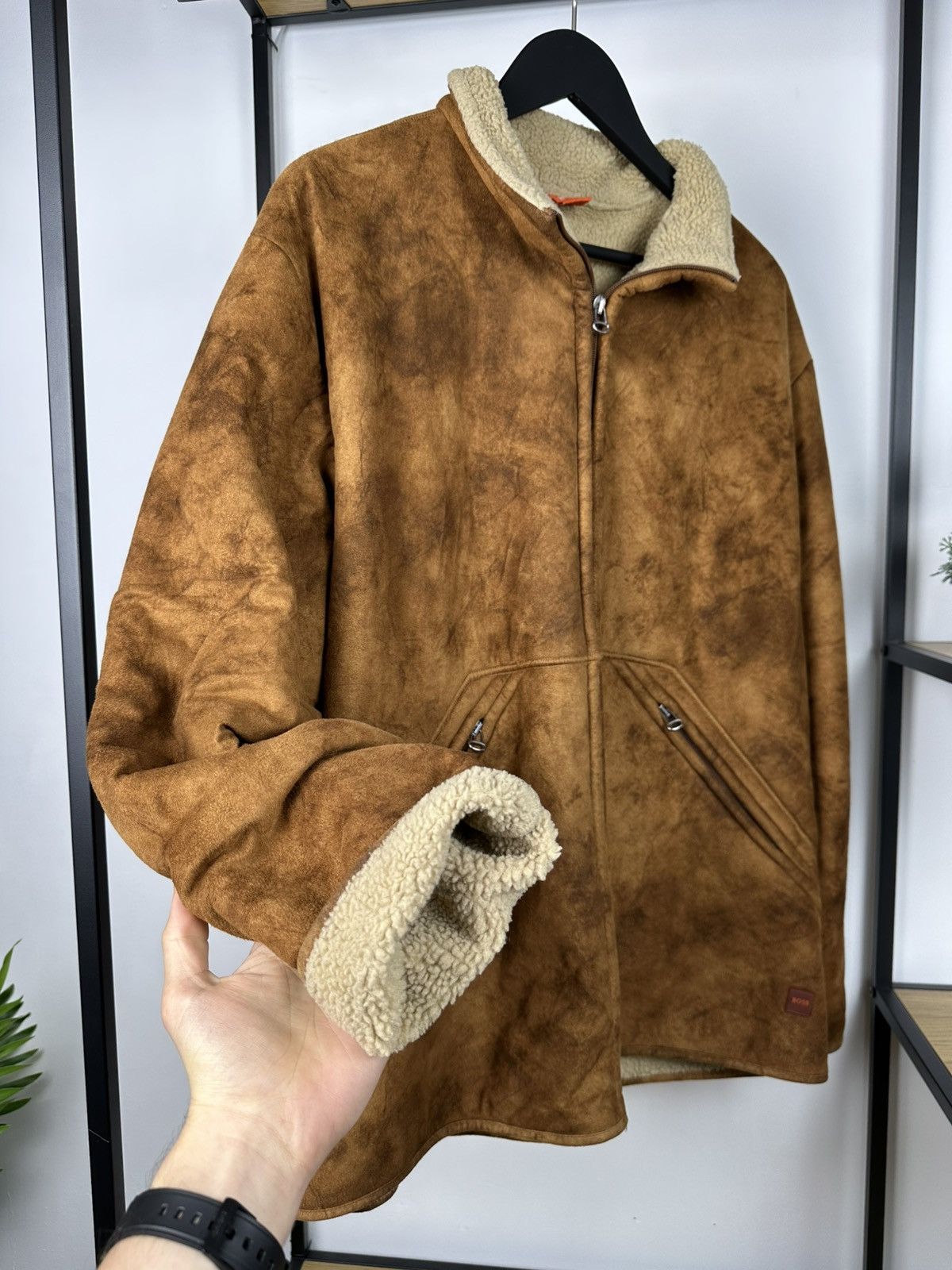 Hugo × Hugo Boss × Vintage HUGO BOSS Tan Faux Sheepskin Fleece Jacket B3 Style Coat Men Size US XXL / EU 58 / 5 - 11 Thumbnail
