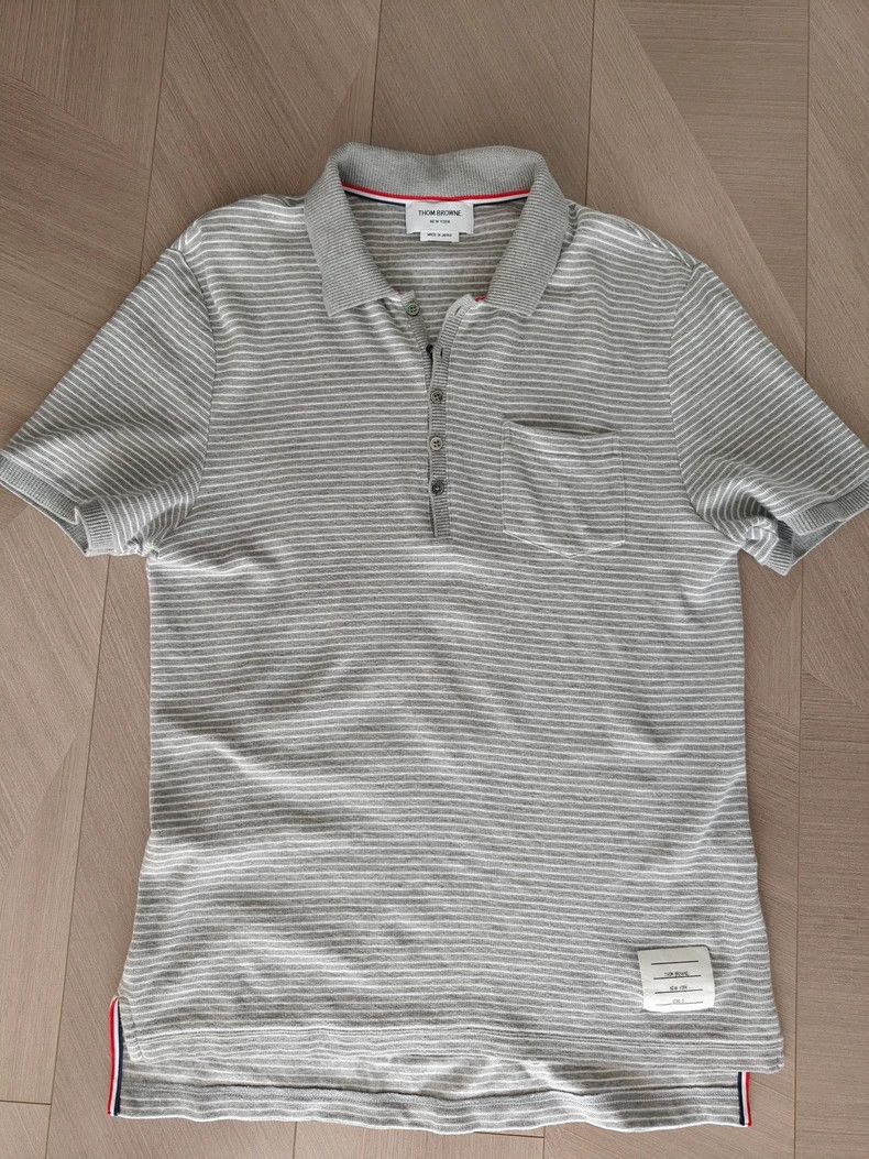 Thom Browne Thom Browne Gray striped polo Size US L / EU 52-54 / 3 - 1 Thumbnail