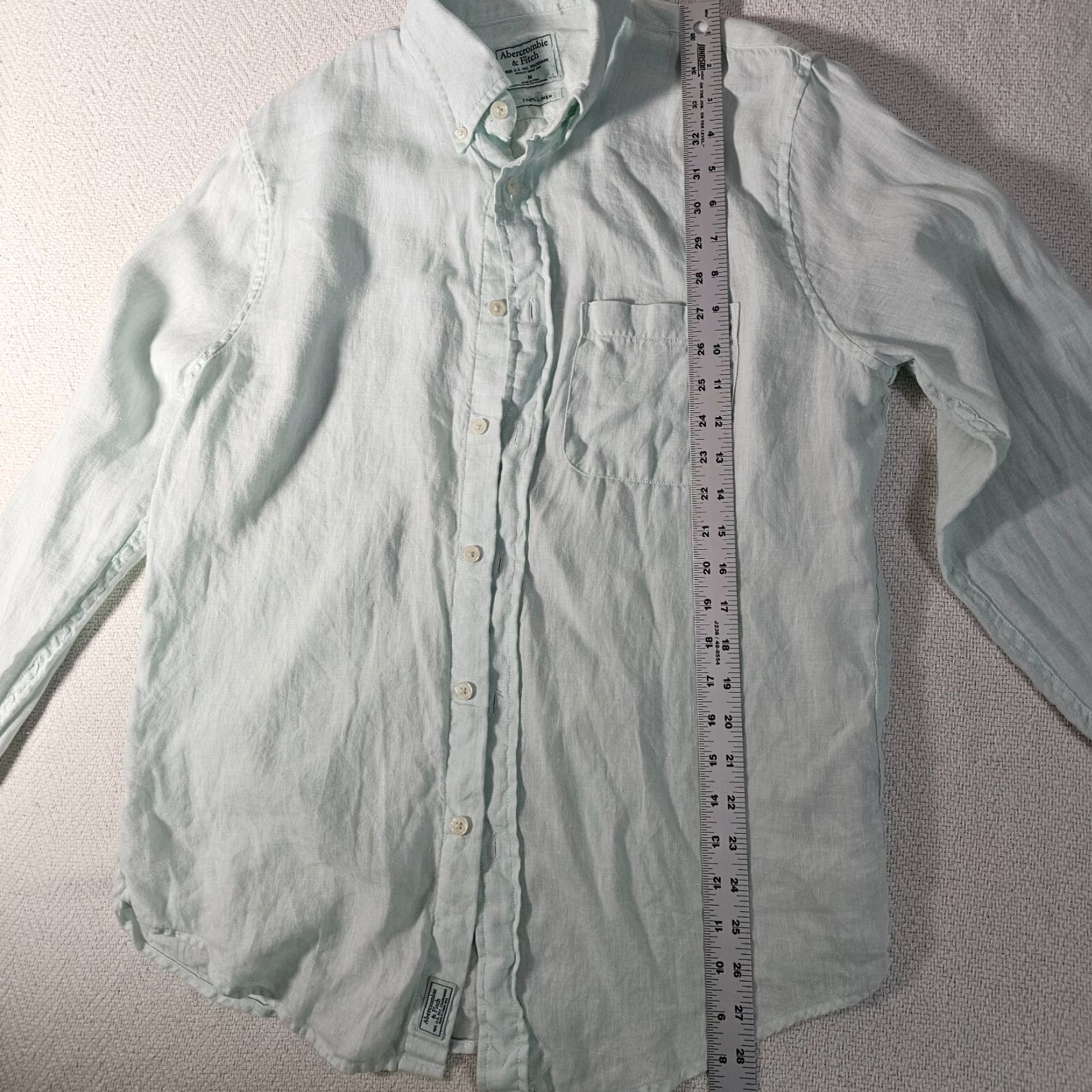 Abercrombie & Fitch Abercrombie & Fitch Button-Up Shirt Men M Green Long Sleeve Linen Adults Size US M / EU 48-50 / 2 - 4 Thumbnail