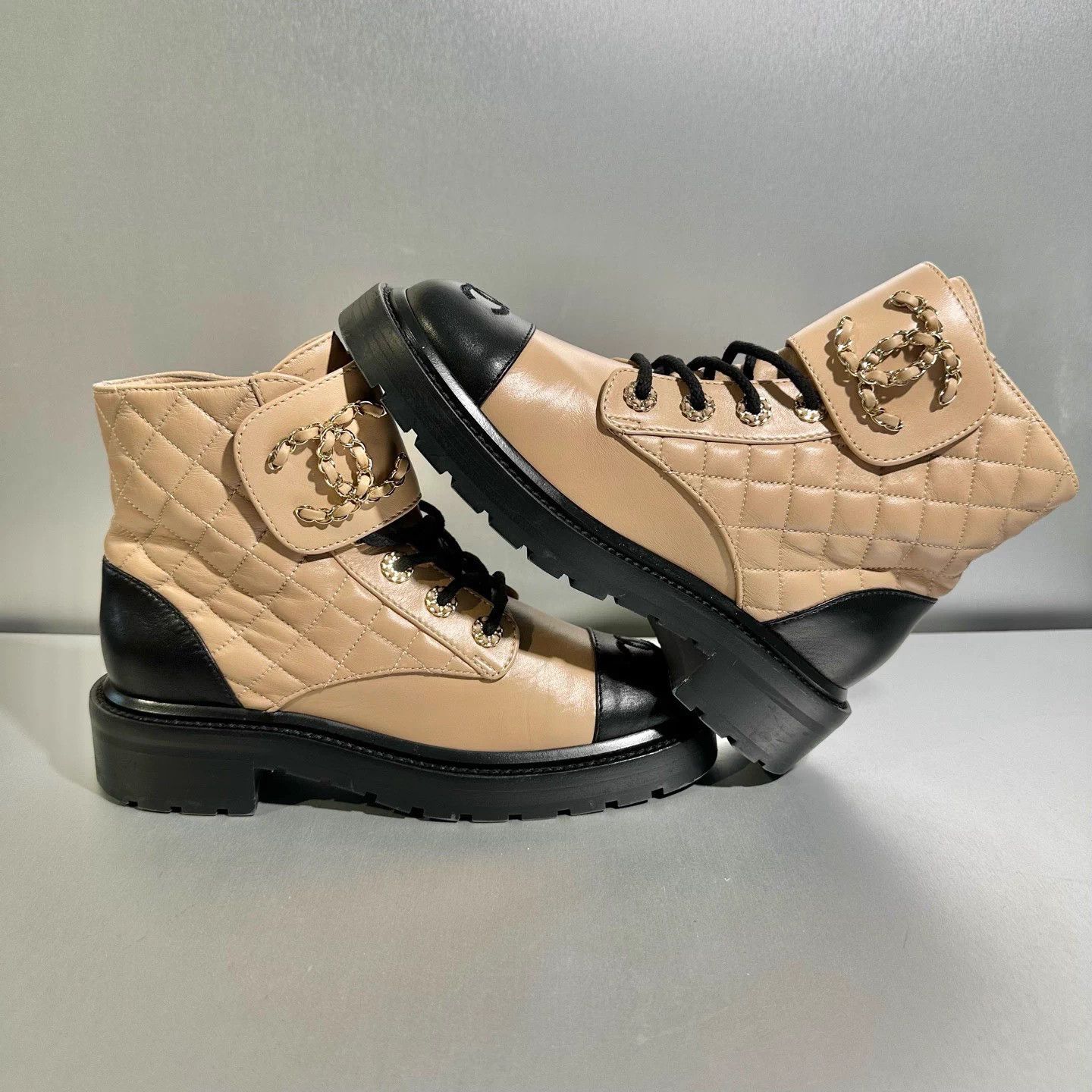 Chanel Chanel Khaki Colorblock Leather Short Boots Size US 6 / IT 36 - 3 Thumbnail